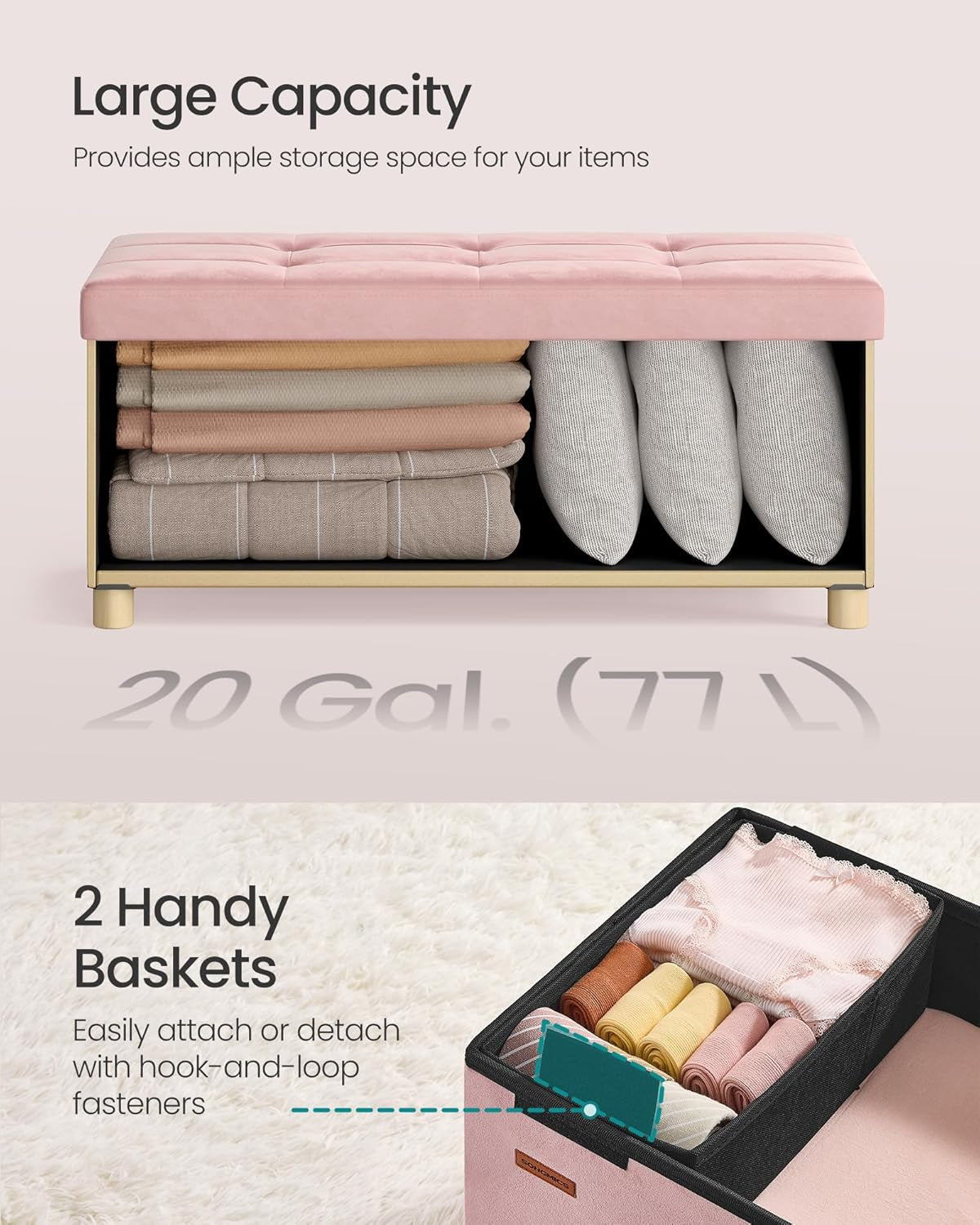 NEW Jelly Pink Velvet Storage Ottoman Bench 15x30 Inches