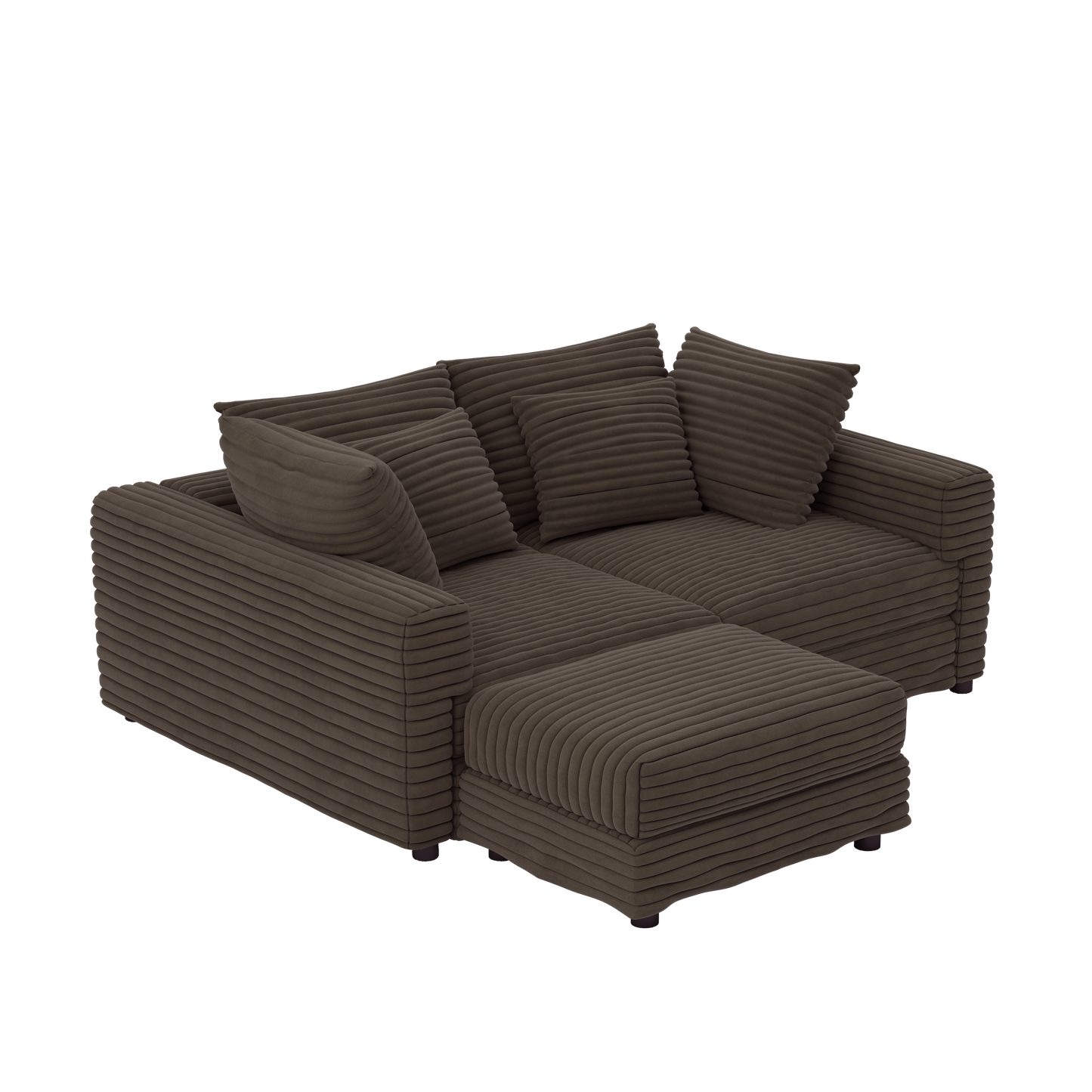NEW 102.4' Modern Comfy Plush Upholstered Camel Corduroy 4-Seat Convertible Sofa Lounge Chair Comfy Upholstered Sofa Deep Seat Couch with Soft Pillows and Movable Ottoman