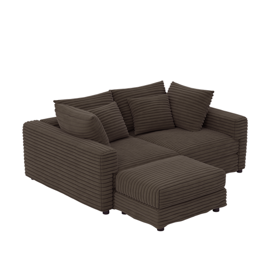 NEW 102.4' Modern Comfy Plush Upholstered Camel Corduroy 4-Seat Convertible Sofa Lounge Chair Comfy Upholstered Sofa Deep Seat Couch with Soft Pillows and Movable Ottoman
