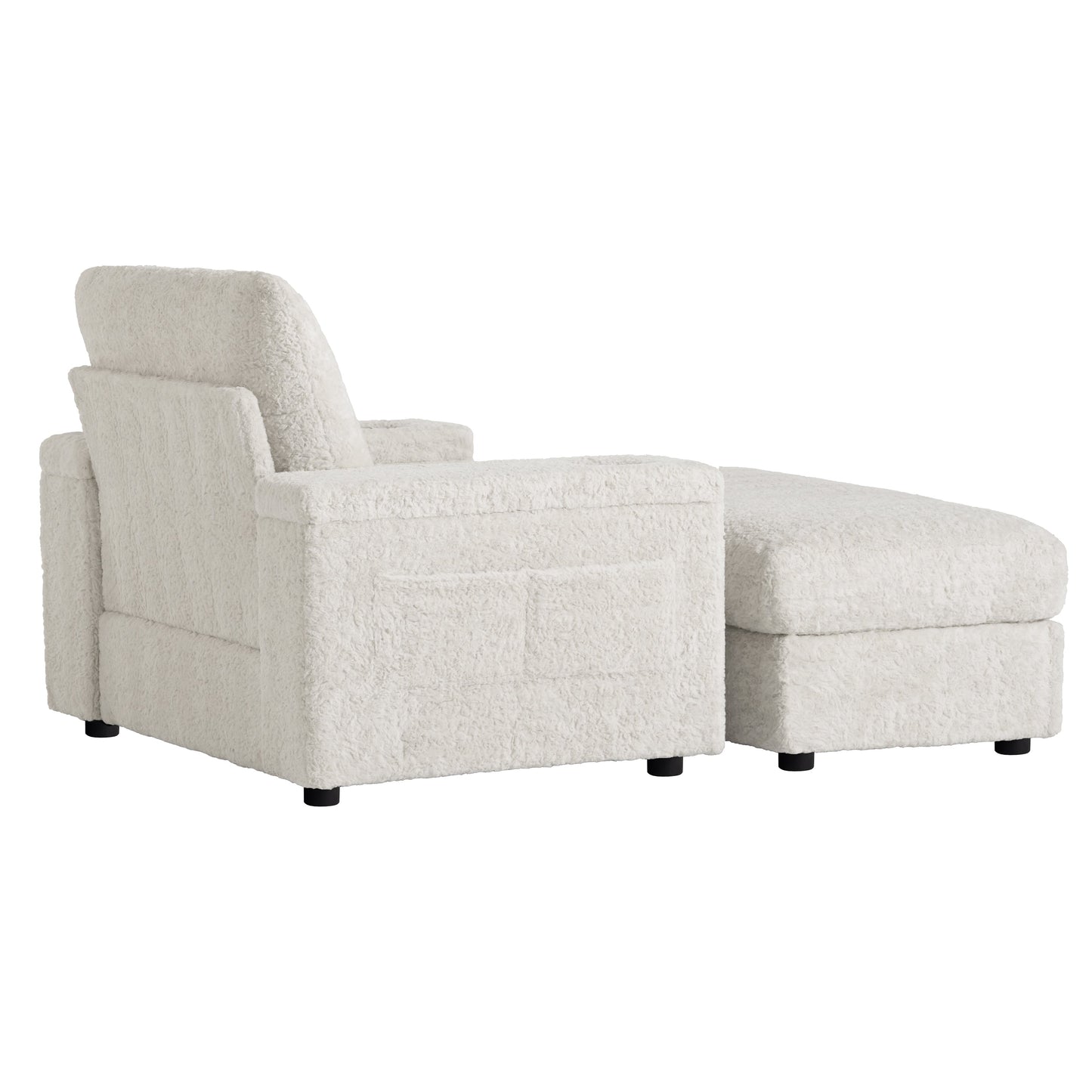 NEW Luxurious Faux Rabbit Fur Oversized Chaise Lounge Sofa Bed with Storage Ottoman Armrests and Cup Holders