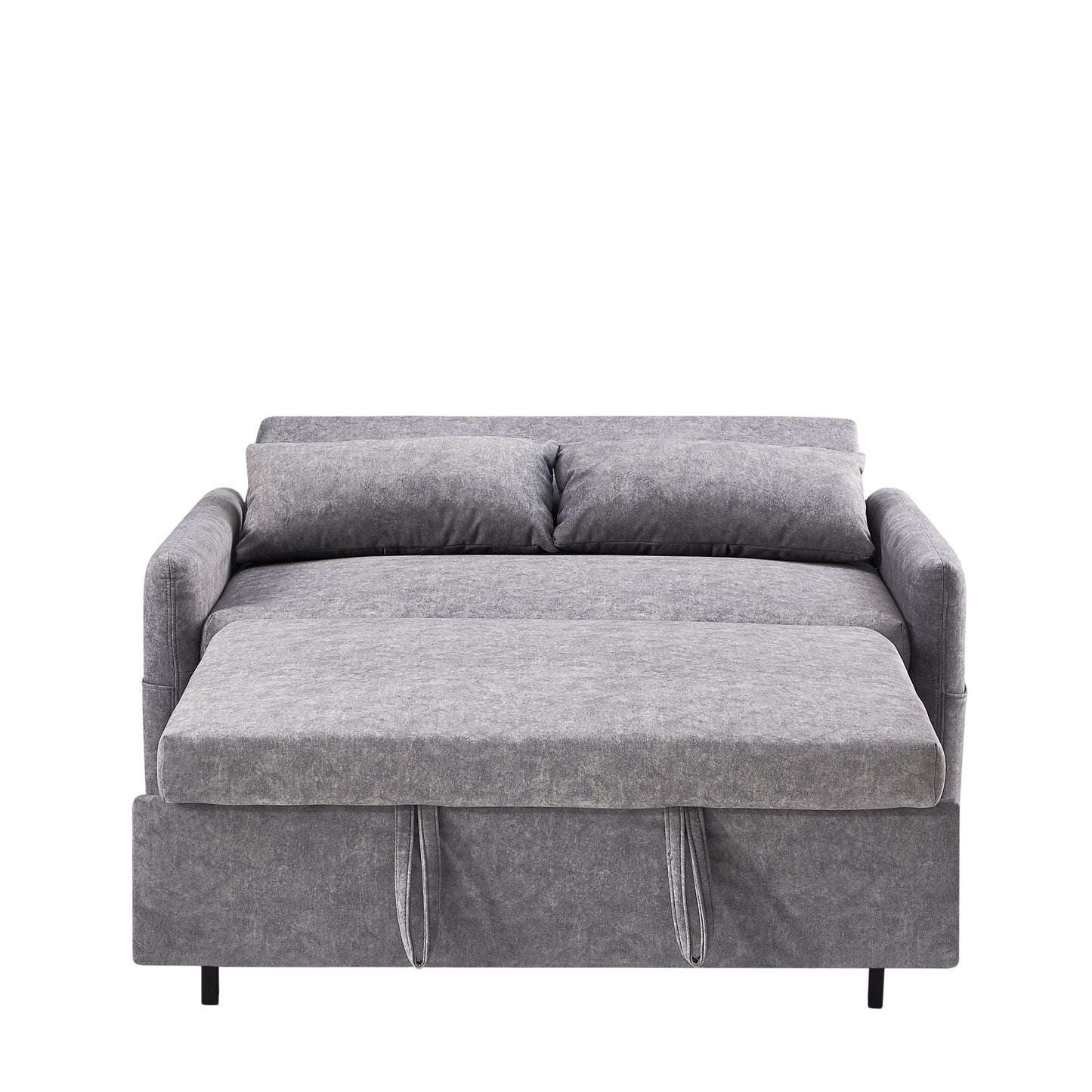 NEW Contemporary Grey Pull Out Sleep Sofa Bed Loveseat with Adjustable Backrest Storage Pockets USB Ports and 2 Soft Pillows