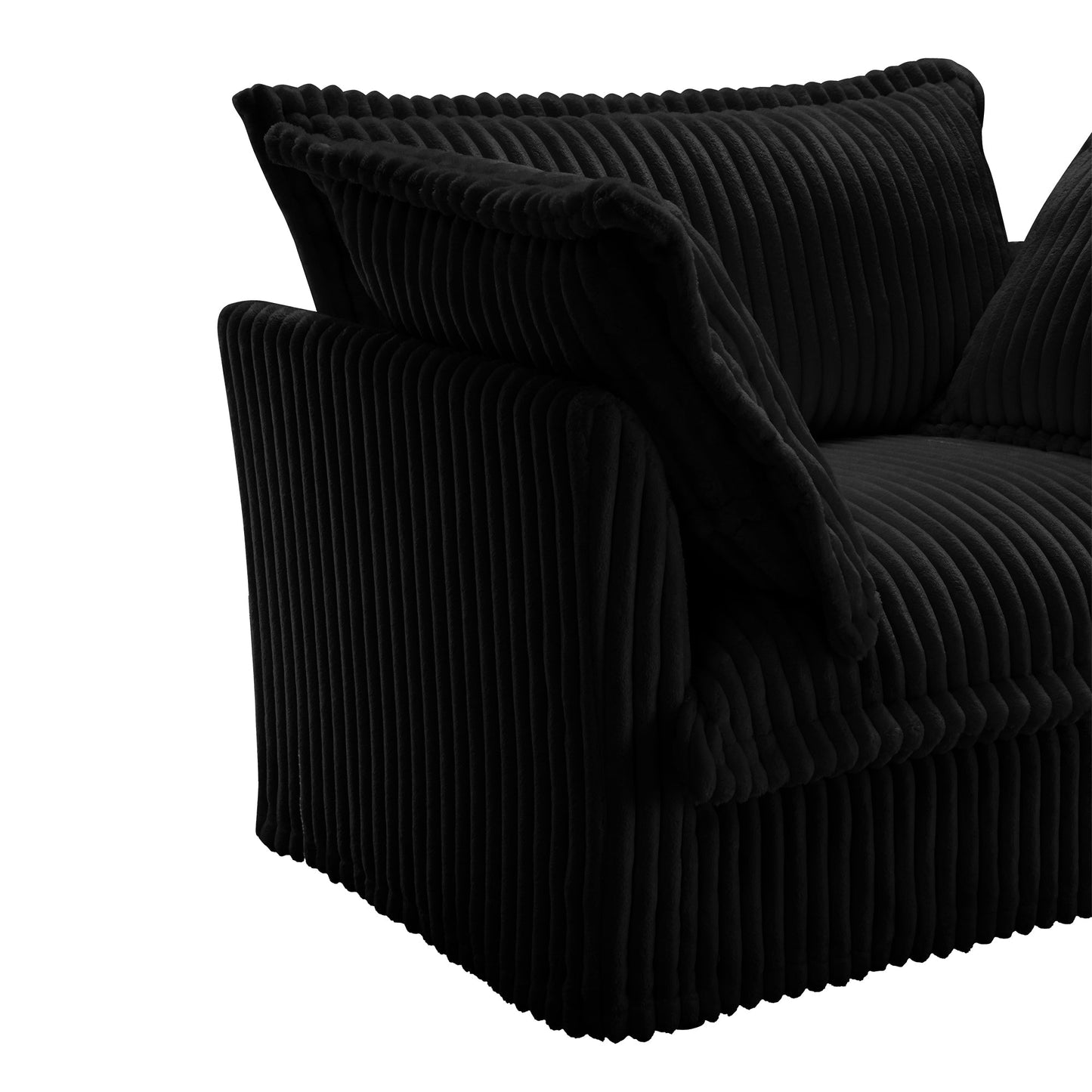 NEW Slip-covered Armchair with 1 Big Back Cushion and 2 Big Toss Pillows, Single Deep Seat Comfy Single Couch Sofa Multiple Large Soft Pillows, Black Corduroy Fabric