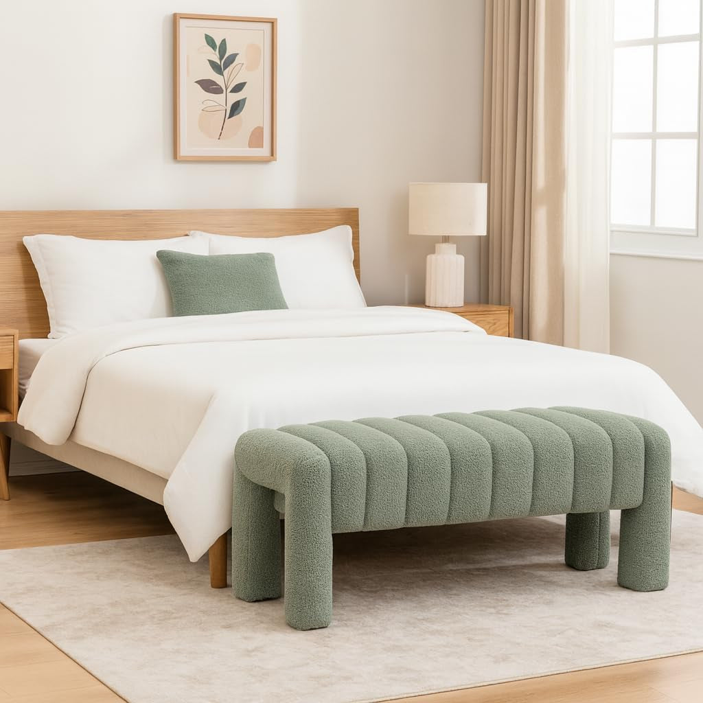 NEW 42.5 Inches Upholstered Ottoman Bench Boucle Fabric