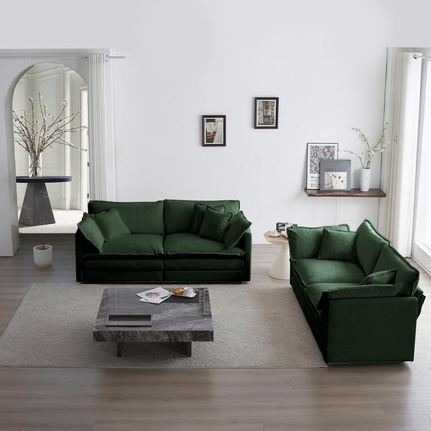 NEW 2Pc Green Chenille Upholstered Loveseat and Sofa Couch Living Room Set