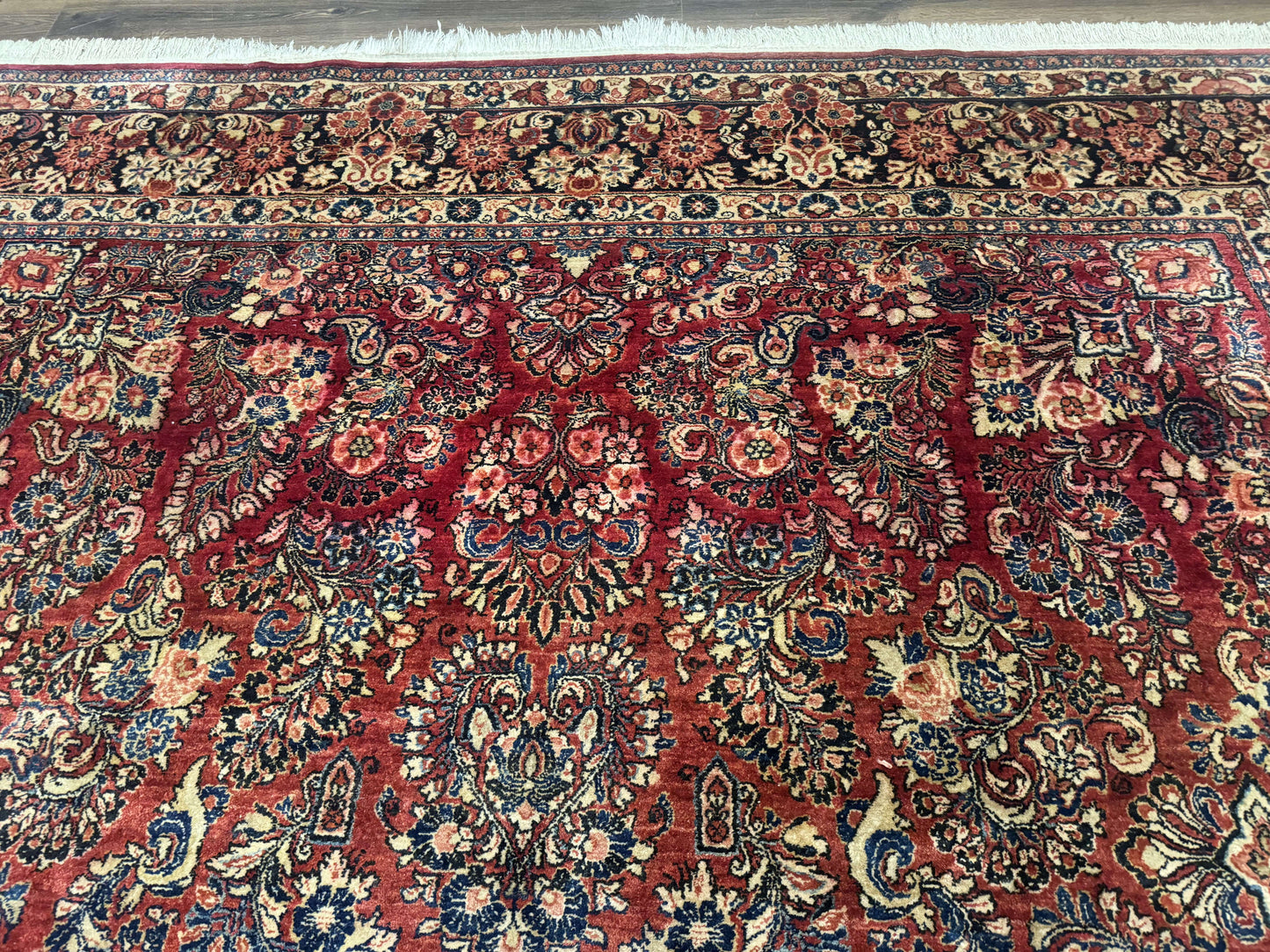 USED Large Persian Sarouk Rug 10x17, Palace Size Antique Persian Carpet, Red, Floral Allover, Traditional Persian Rug, Oversize Handmade Wool Rug