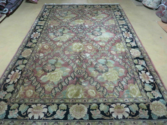 USED 6' X 9' Handmade India Floral Oriental Wool Rug Carpet