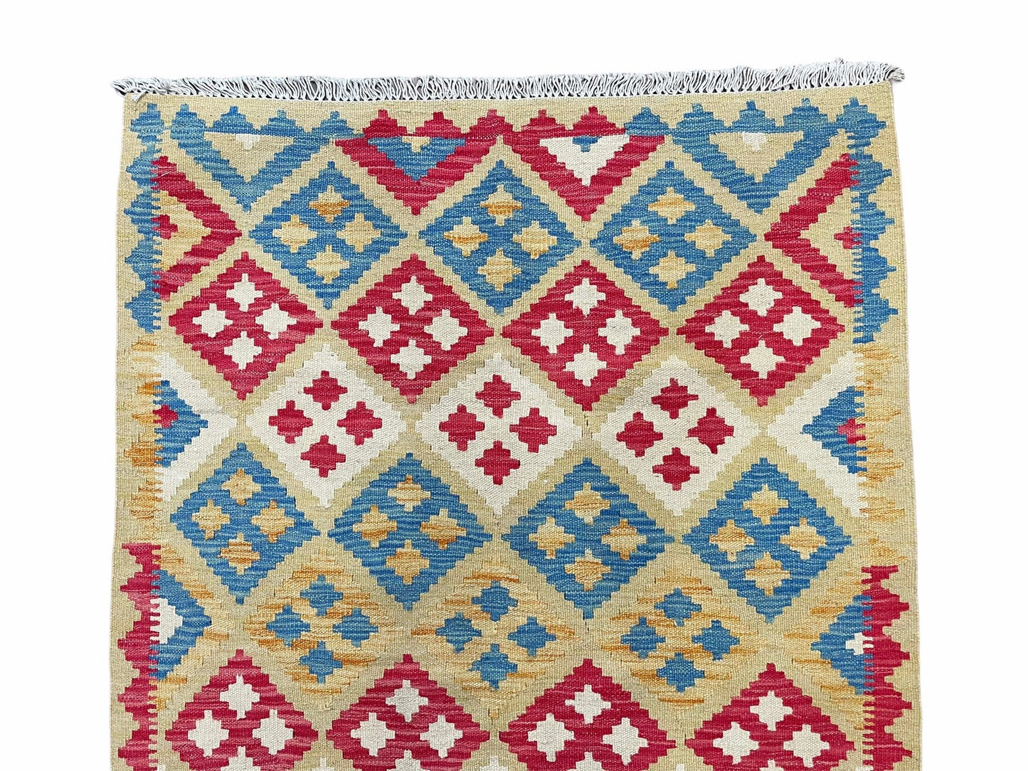USED 3x5 Kilim Rug Multicolor Tribal Kilim Rug 3 x 5 Tan Light Blue Red Beige New Turkish Anatolian Wool Kilim Flatweave Rug