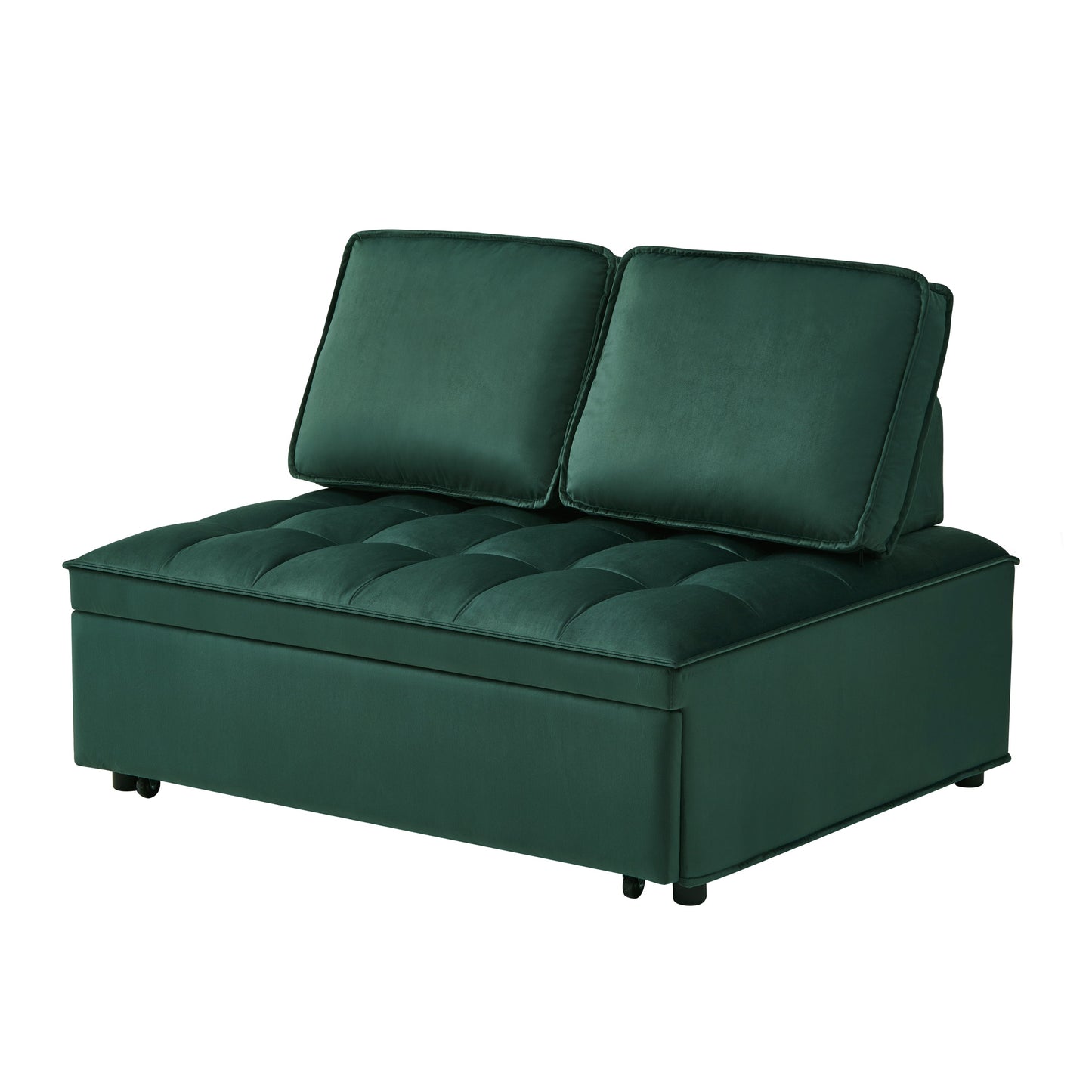 NEW Convertible Modern Green Velvet Fabric Double Seat Loveseat Sleeper Sofa Bed with 2 Detachable Backs