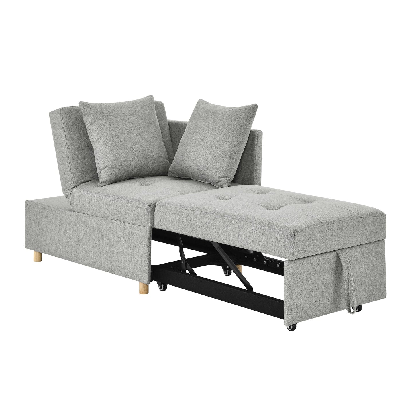 NEW Grey Modern Linen Fabric Convertible Sleeper Sofa Chair Adjustable Backrest Recliner with Pullout Sofa Bed with Wheels