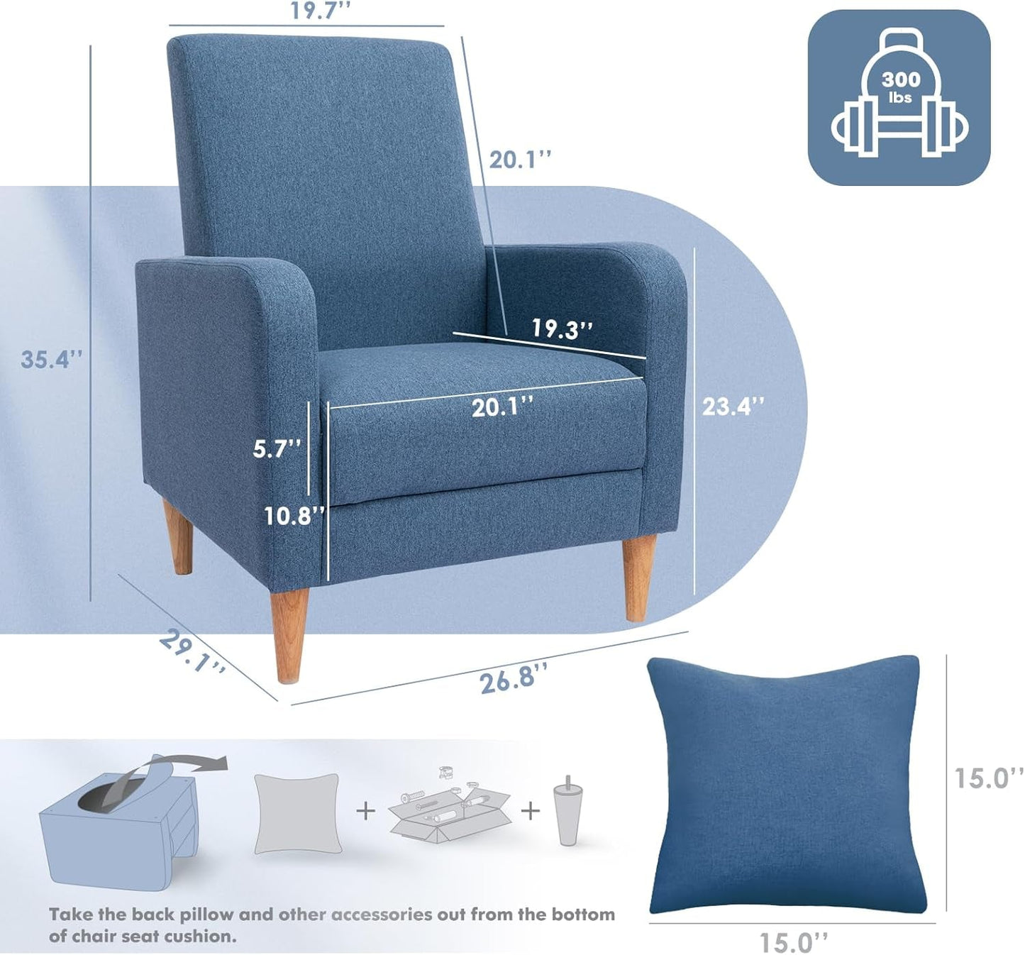 NEW Blue Upholstered Accent Armchair With Back Cushions