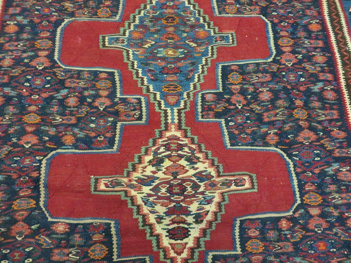 USED 4' X 5' Antique Handmade Turkish Wool Kilim Flat weave Rug Blanket Tribal