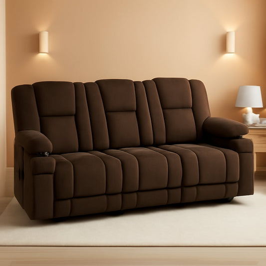 NEW Power Reclining Sofa 3 Seat With Heat And Vibration Brown