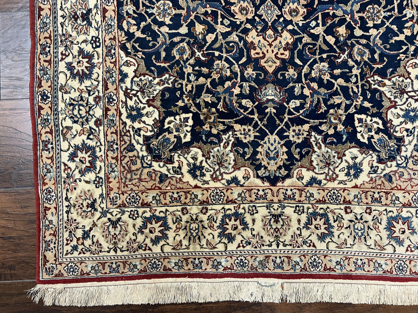 USED Super Fine Persian Nain Rug 3.6 x 5.4, Navy Blue and Ivory, 700 KPSI