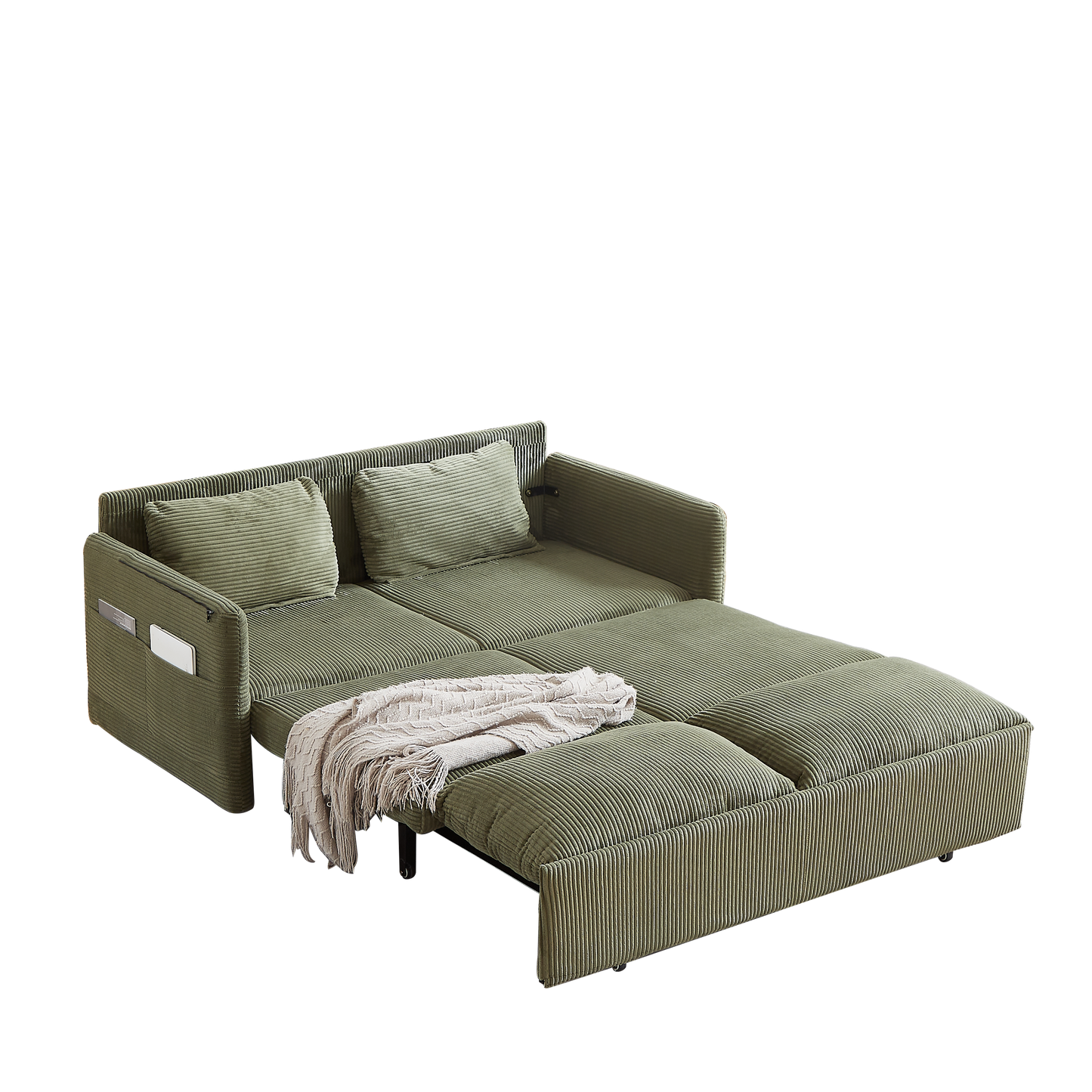 NEW MH'' 64.5 Inch 3-in-1 Adjustable Soft Corduroy Convertible Sleeper Sofa Bed