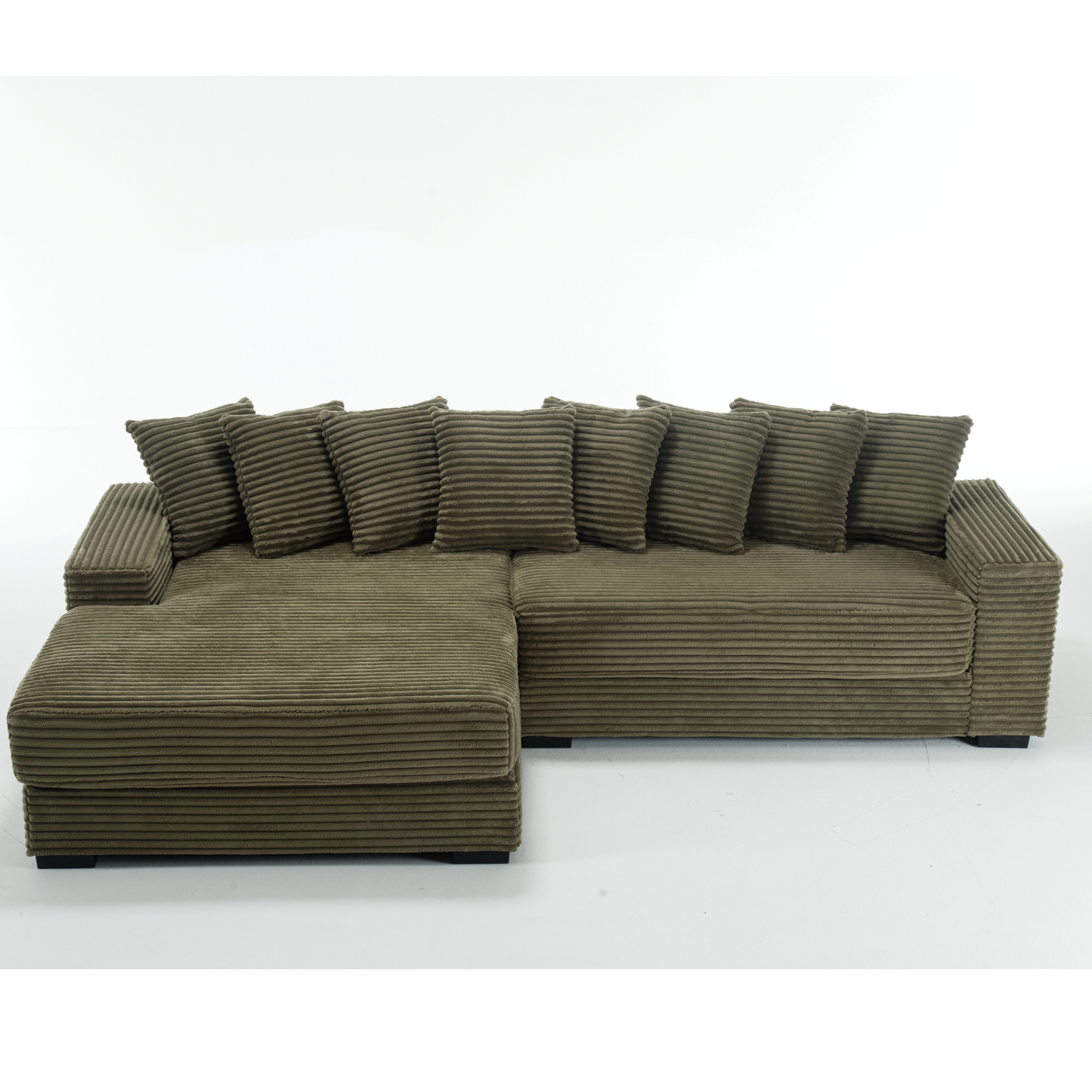 NEW NEW ARRIVED] [VIDEO PROVIDED] Oversized Two-Piece Couches, L Shaped Sofa, Corduroy, Left Chaise Daybed,with Armrests,Eight Throw Pillows,Corner Sofa,Easy To Assemble, Green
