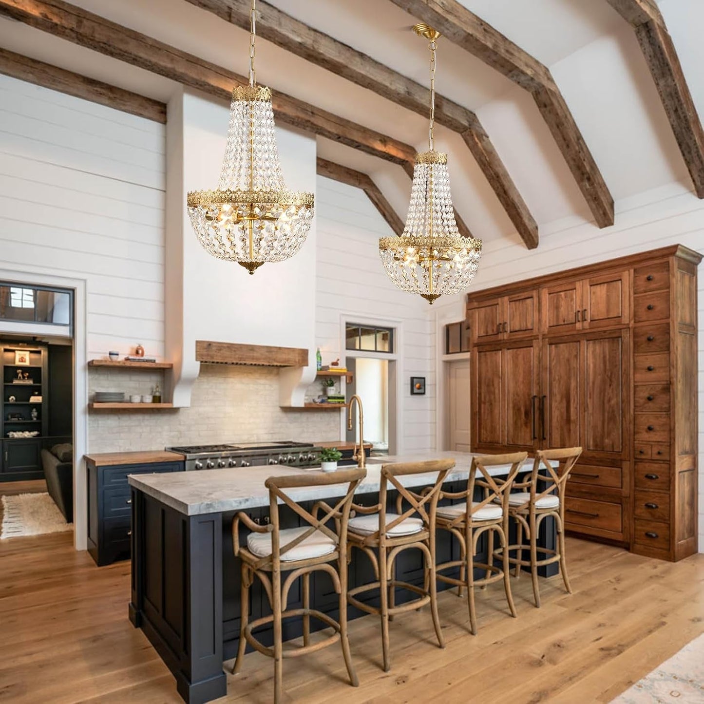 NEW Antique Brass Crystal Chandelier Four Light Pendant