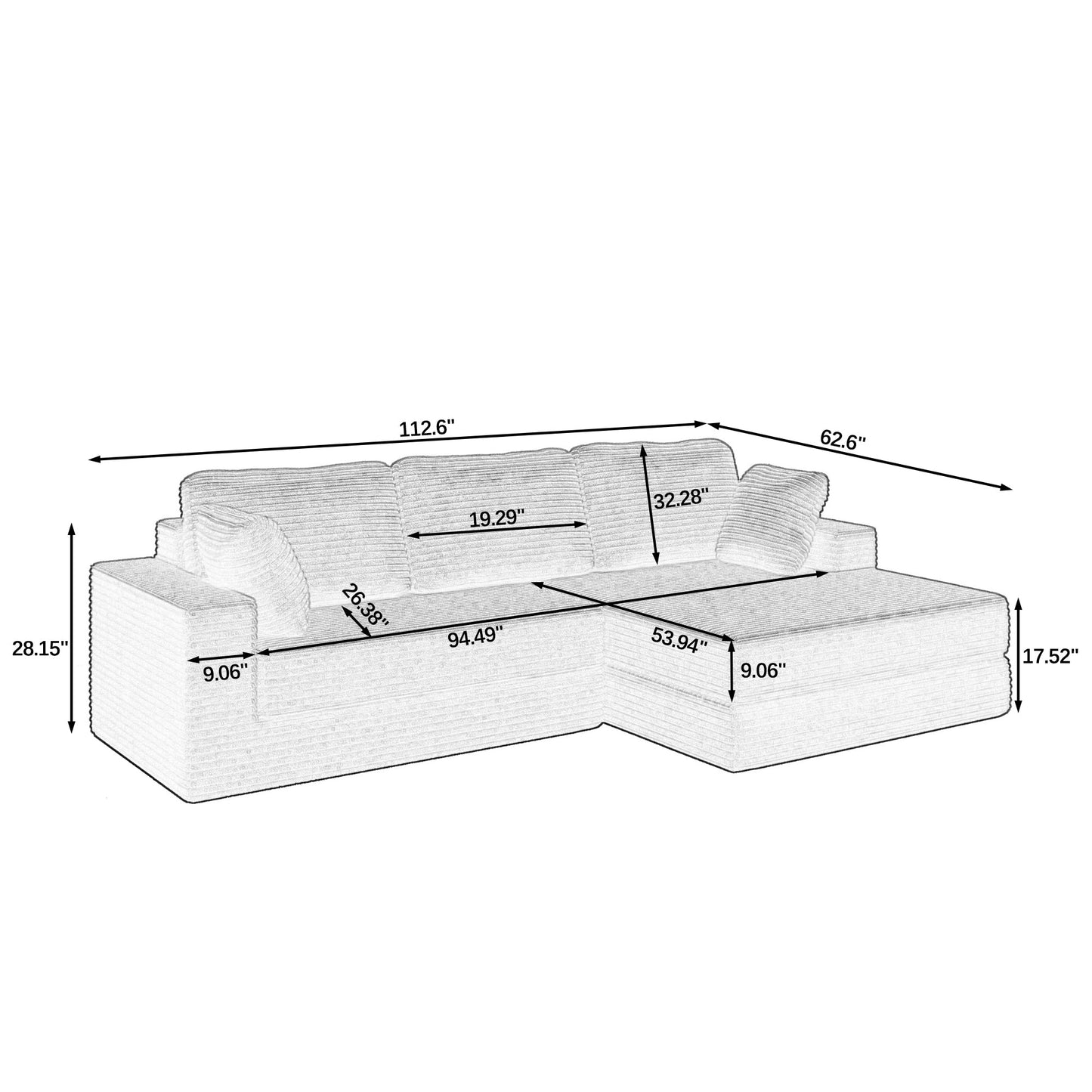 NEW Right sofa seat,L shape Modular Sectional Sofa, Compressed Sectional Sofa Modern Minimalist Style Corduroy Couch,Unfold into a bed, Bedroom, Comfy Compressed Sofa Couch Space-Efficient Design-Brown