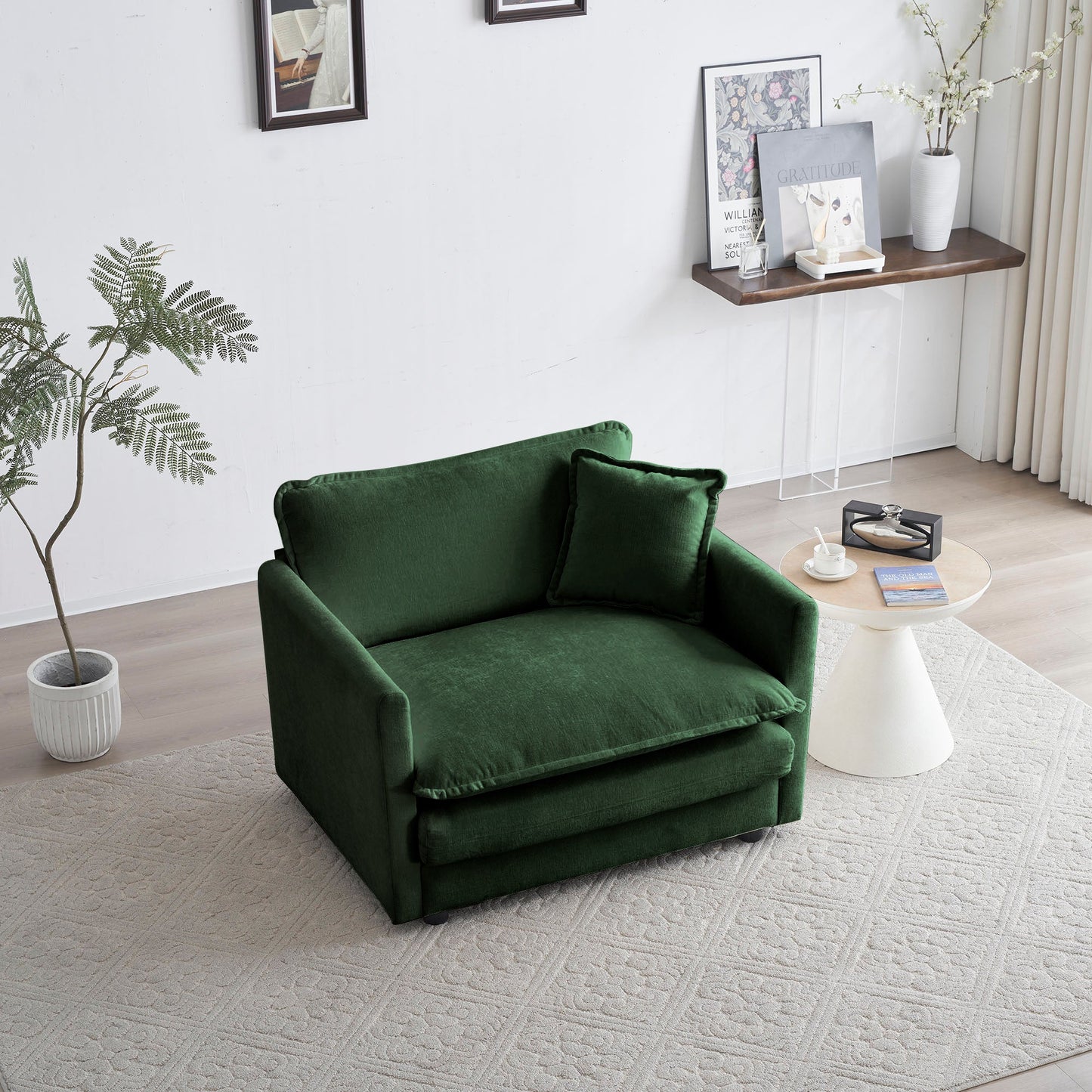NEW Modern Green Chenille Deep Seat 2-Piece Upholstered Sectional Sofa Couch Set
