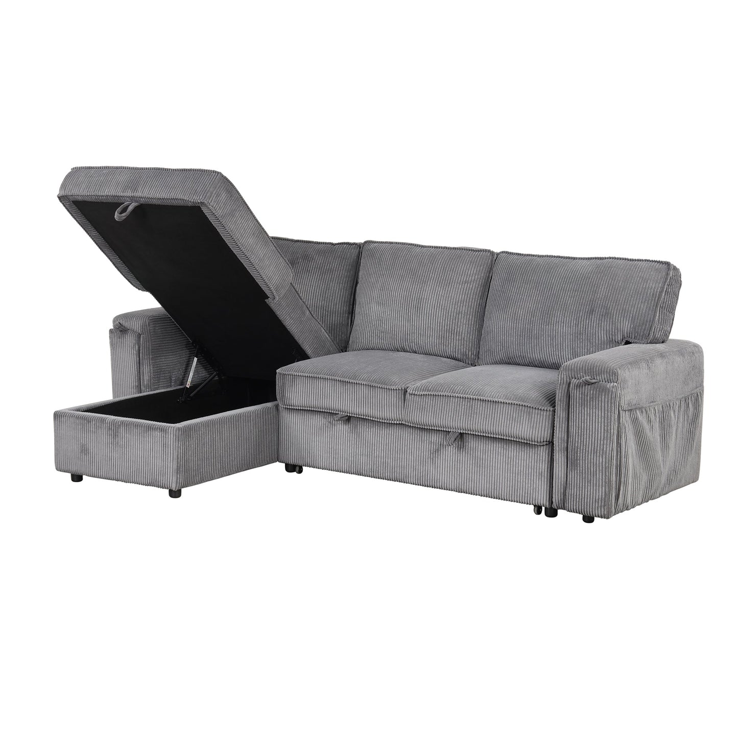 NEW U_STYLE Upholstery Sleeper Sectional Sofa with Storage Bags and 2 cup holders  on Arms