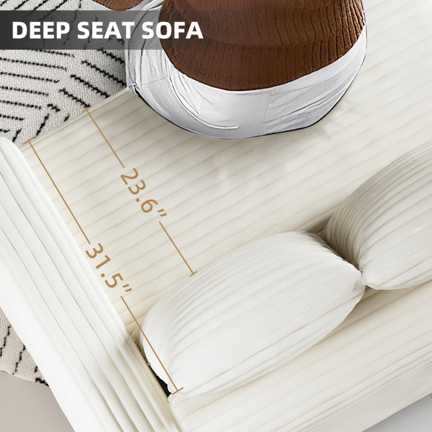 NEW 82.7 ' Plush Corduroy 3-Seat Sofa, Modern Comfy Upholstered Sofa Cloud Couch, Deep Seat Couches with Soft Pillows and 2 Ottomans, Convertible Sofa Lounge Chair, for Living Room,Apartment,Office,Beige