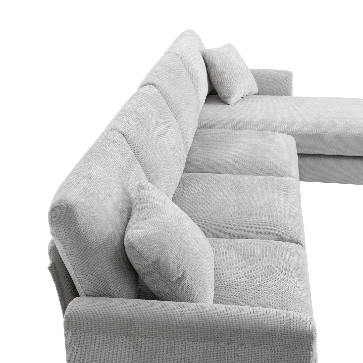 NEW Chenille Fabric Light Gray Modern Oversized L-Shaped Sectional Sofa with Chaise and Pillows