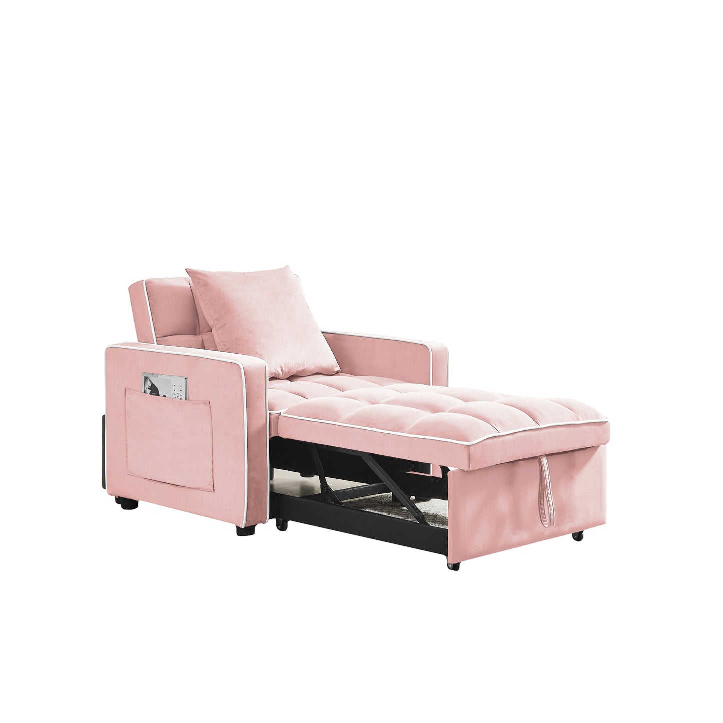 NEW Modern Pink Velvet Three-in-One Sofa Bed Chair with Adjustable Backrest