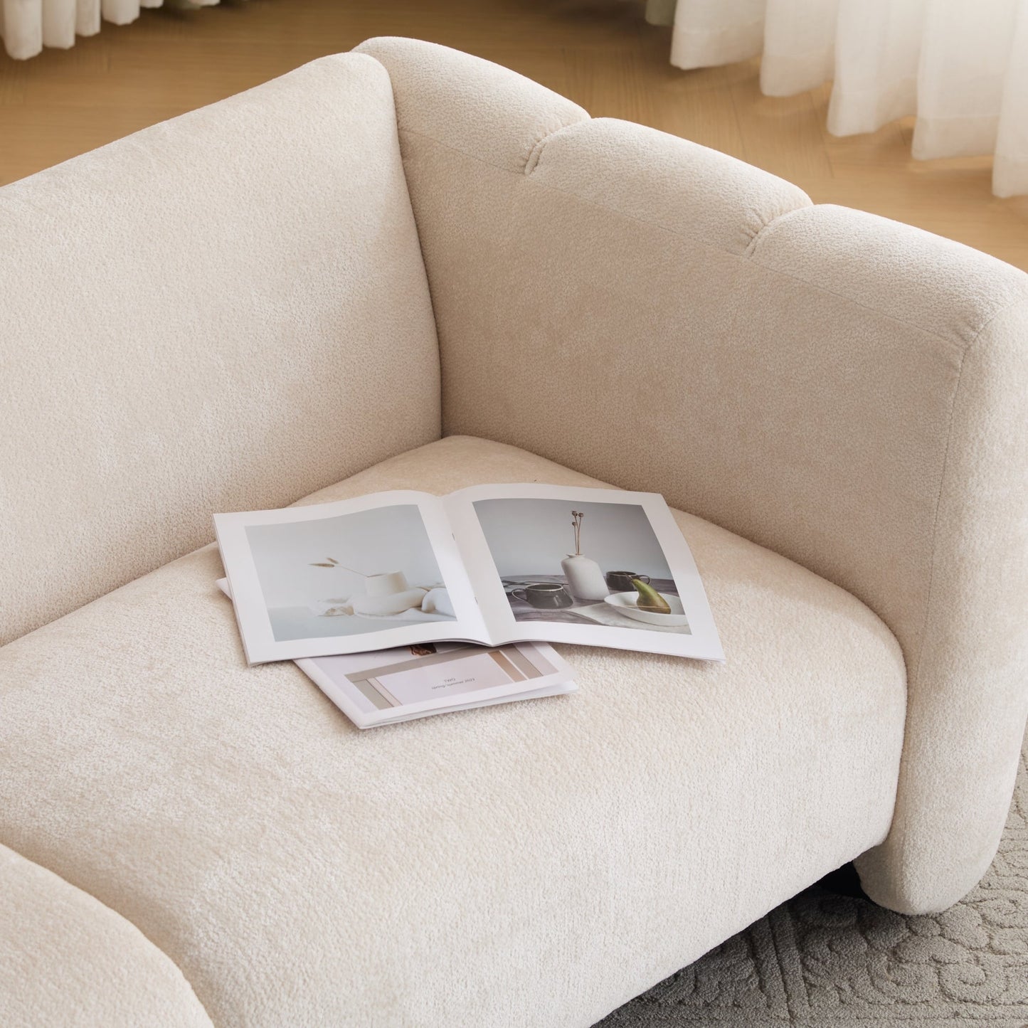 NEW Tonson Wave Design 3-Seater Sofa, Beige Fabric, 83 Inches