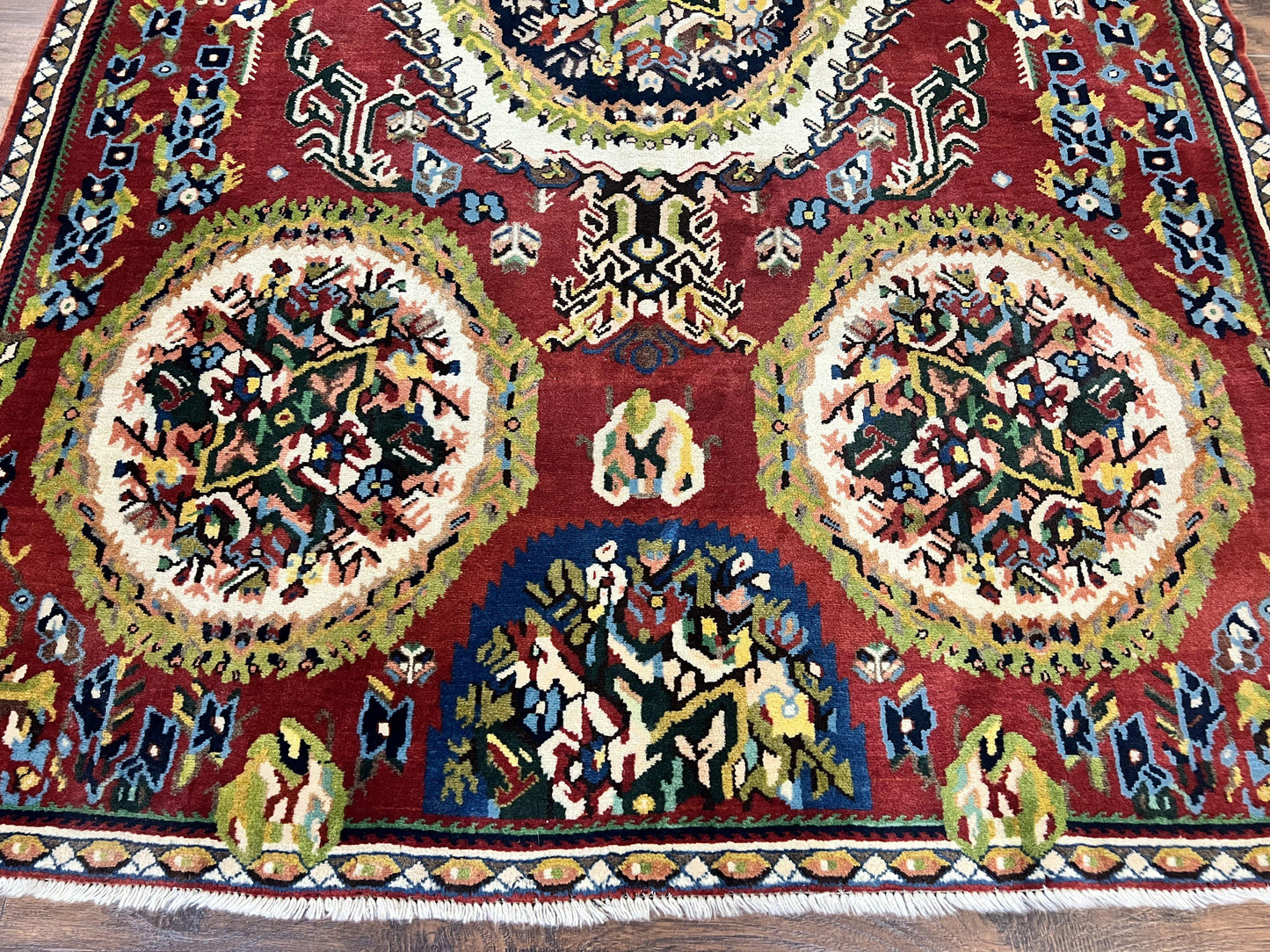 USED Persian Bakhtiari Rug 5x8, Wool Hand Knotted Antique Carpet, Red, Floral Oriental Rug, 5 x 8 Medium Sized Rug