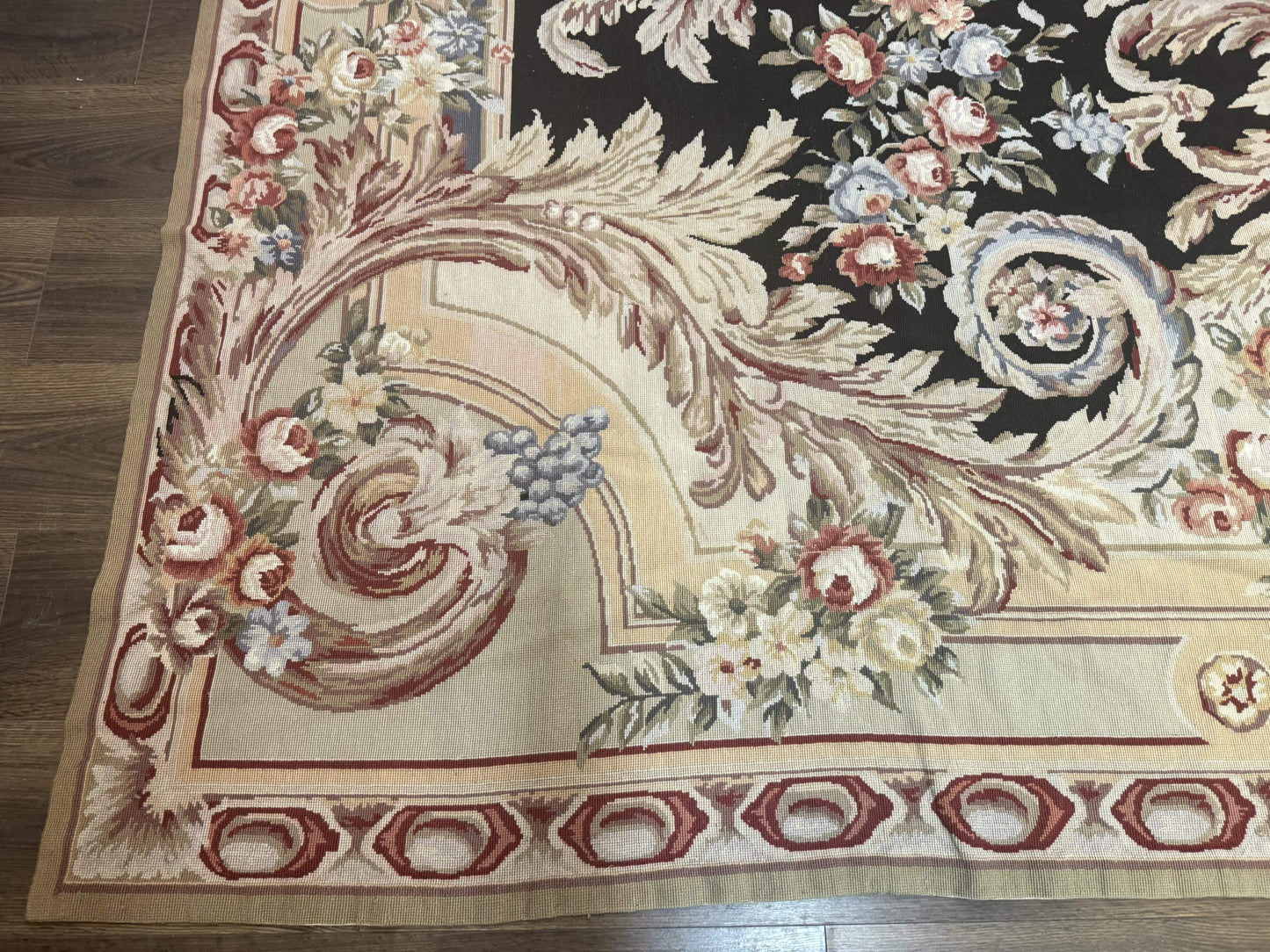 USED Wonderful Needlepoint Rug 10x14, Large Aubusson Carpet, Floral, Elegant, European Design