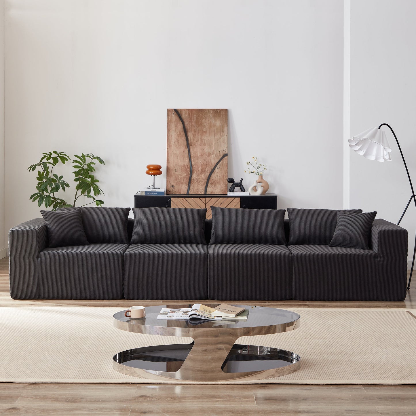 NEW 104-Inch Corduroy  Modular L Shaped Sectional Sofa,Luxury Floor Couch Set,Upholstered Indoor Furniture,Foam-Filled Compressed Sofa for Living Room,Bedroom,4 PC Free Combination