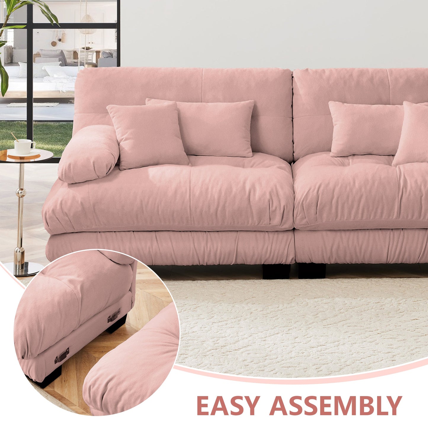 NEW Chenille Pink Luxury Modular Sectional Sofa Oversized L Shaped Cloud Deep Seat Couch with Convertible Ottoman