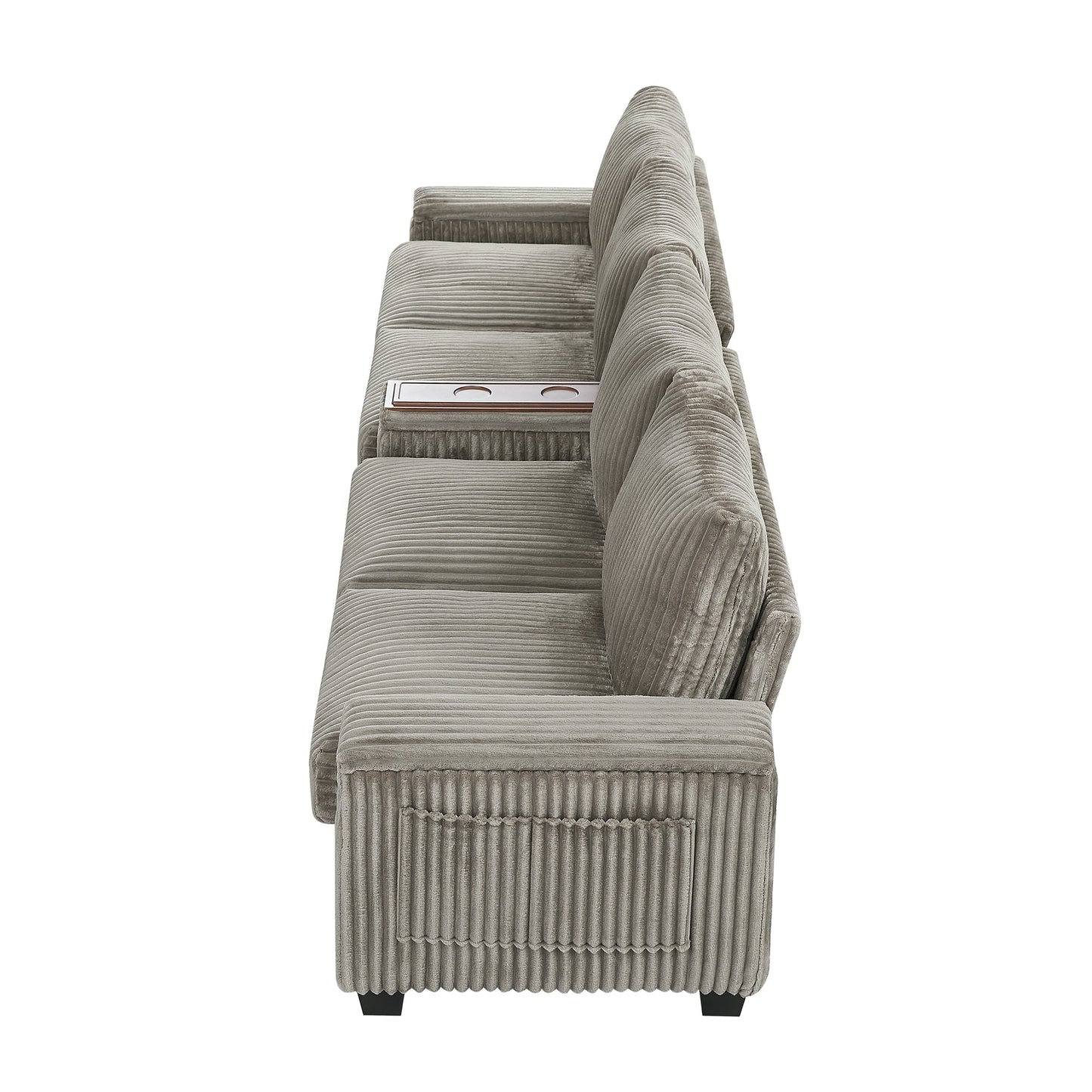 NEW Modern 4-Seater Corduroy Sofa Couch with USB Ports, Hidden Storage Arms, and Flip-Top Cup Holders, Brown, 133 Inches