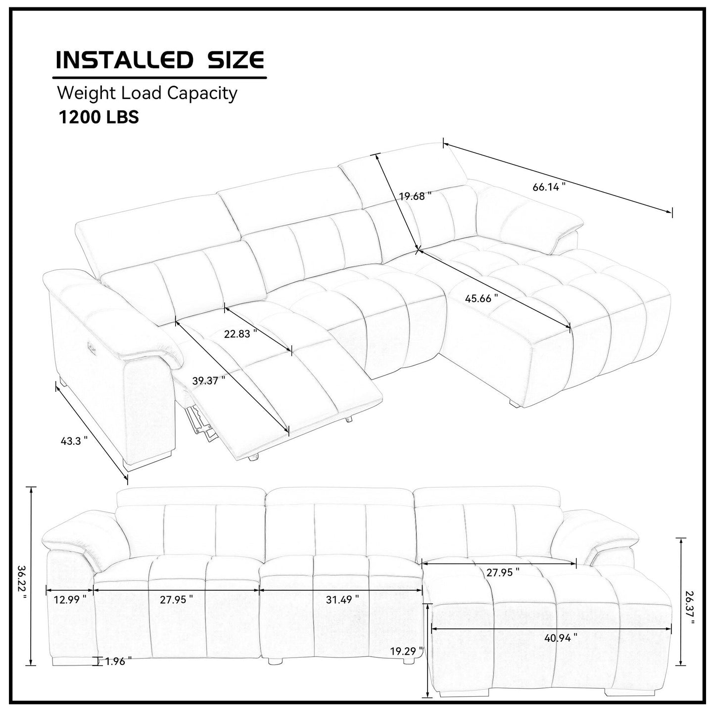 NEW Wall-Hugger Reclining Modern Electric Control Genuine Leather L Shaped Sofa Couch Lounge Seat Theater Seating with USB Port Headrest & Footrest