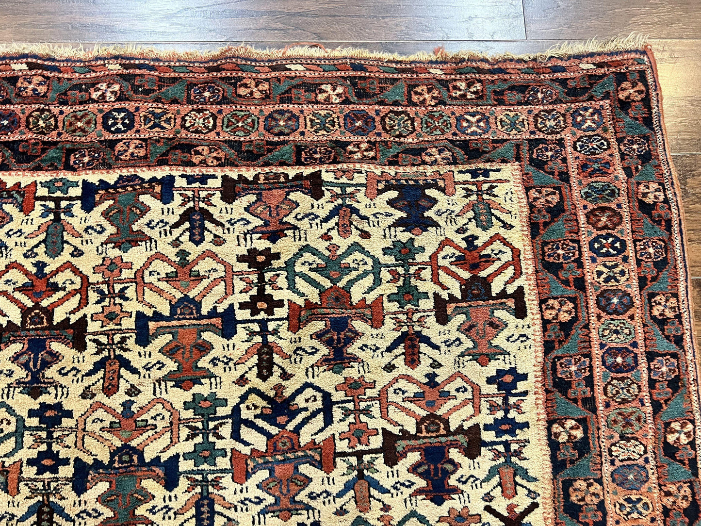 USED Persian Afshar Rug 5x6, Allover Repeated Motif, Wool Tribal Carpet, Handmade Semi Antique Rug