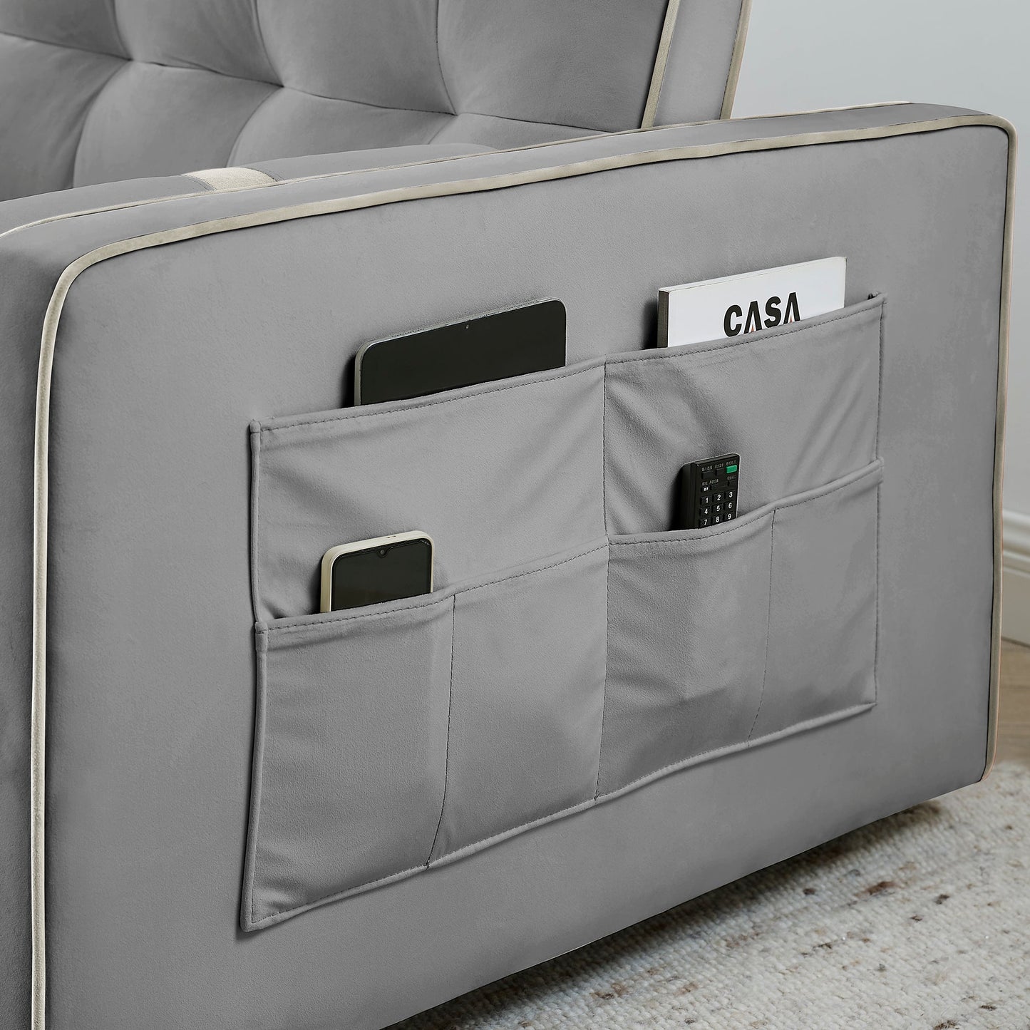 NEW Modern 55.5' Pull Out Sleep SofaBed 2 Seater Loveseat Sofa Couch with Side Pockets and Adjustable Backrest