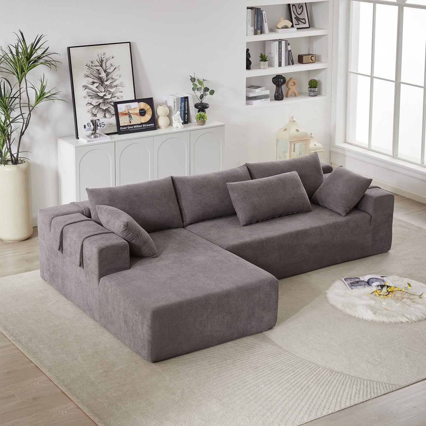 NEW Modern Chenille Upholstered Sectional Sofa Couch Set,Modular 108' L Shaped Sectional Living Room Sofa Set With 6 Pillows,Free Combination Sofa Couch for Living Room,Bedroom(Left Chaise)W834P240001
