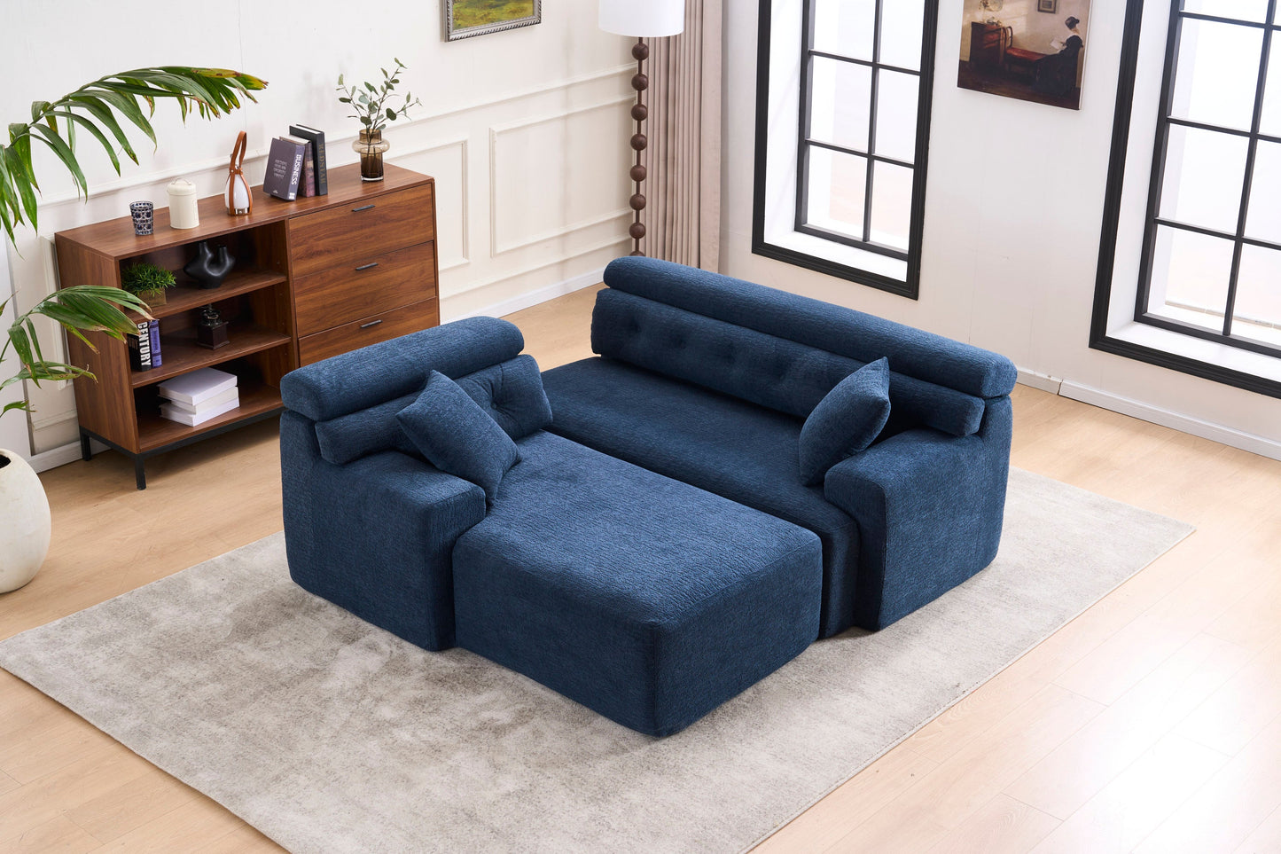 NEW 105'' Blue Cloud Sectional Couch with L-Shape Chaise Modern Modular Deep Seat Boneless Sofa