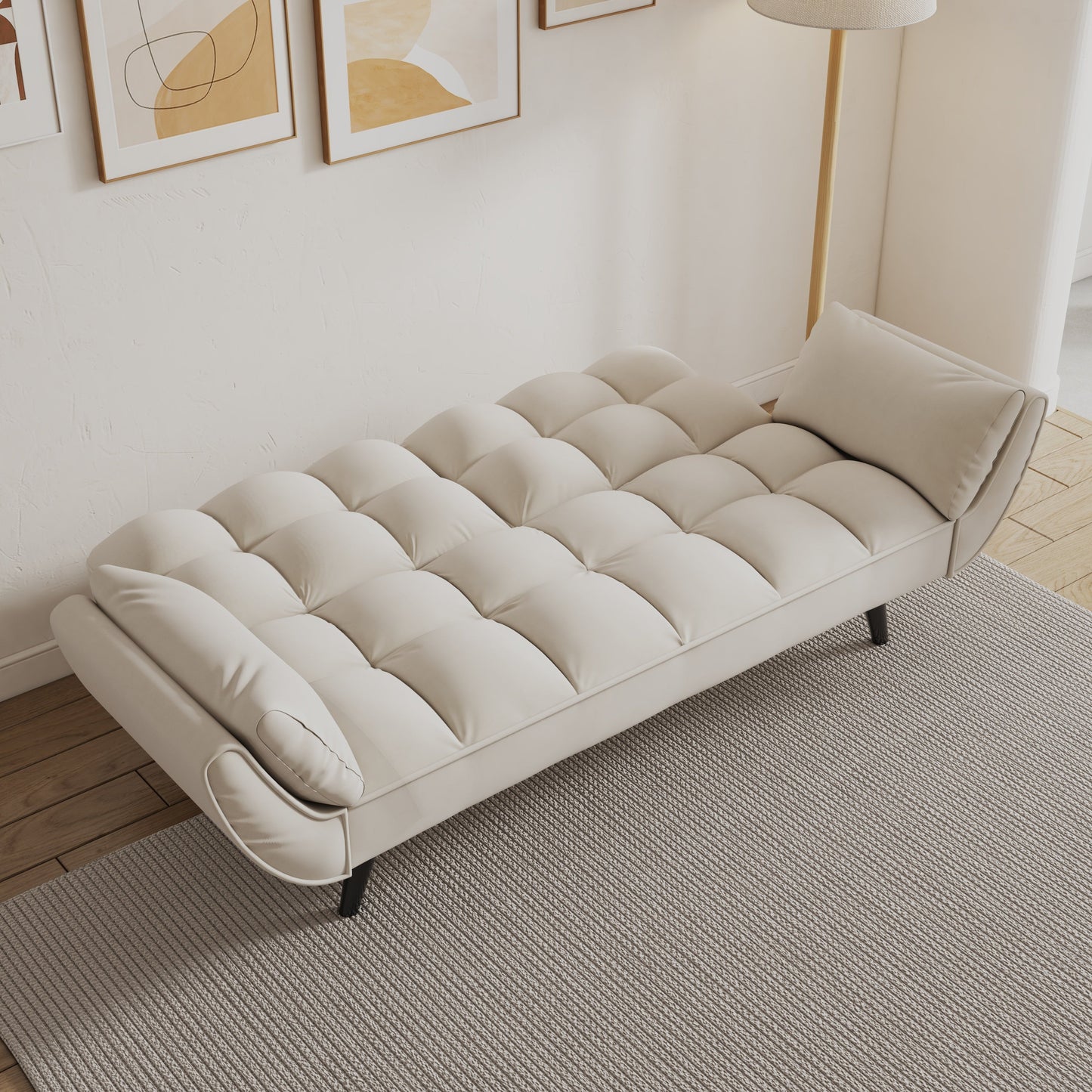 NEW 57" Beige Velvet Sofa with Two Armrests and Cushioned Seat for Small Spaces