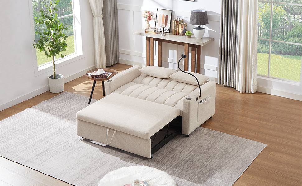 NEW Beige Bella Fabric Convertible Sofa Bed Loveseat
