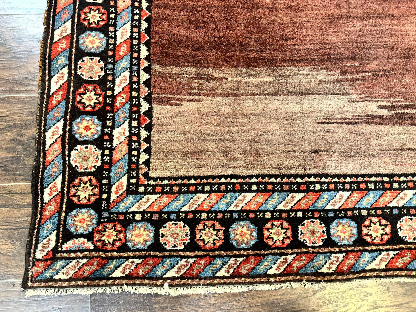 USED Antique Persian Rug 4x7, Sarab Tribal Wool Carpet, Brown and Multicolor, Handmade Wide Runner Rug 4 x 7, Open Field, Rainbow Border