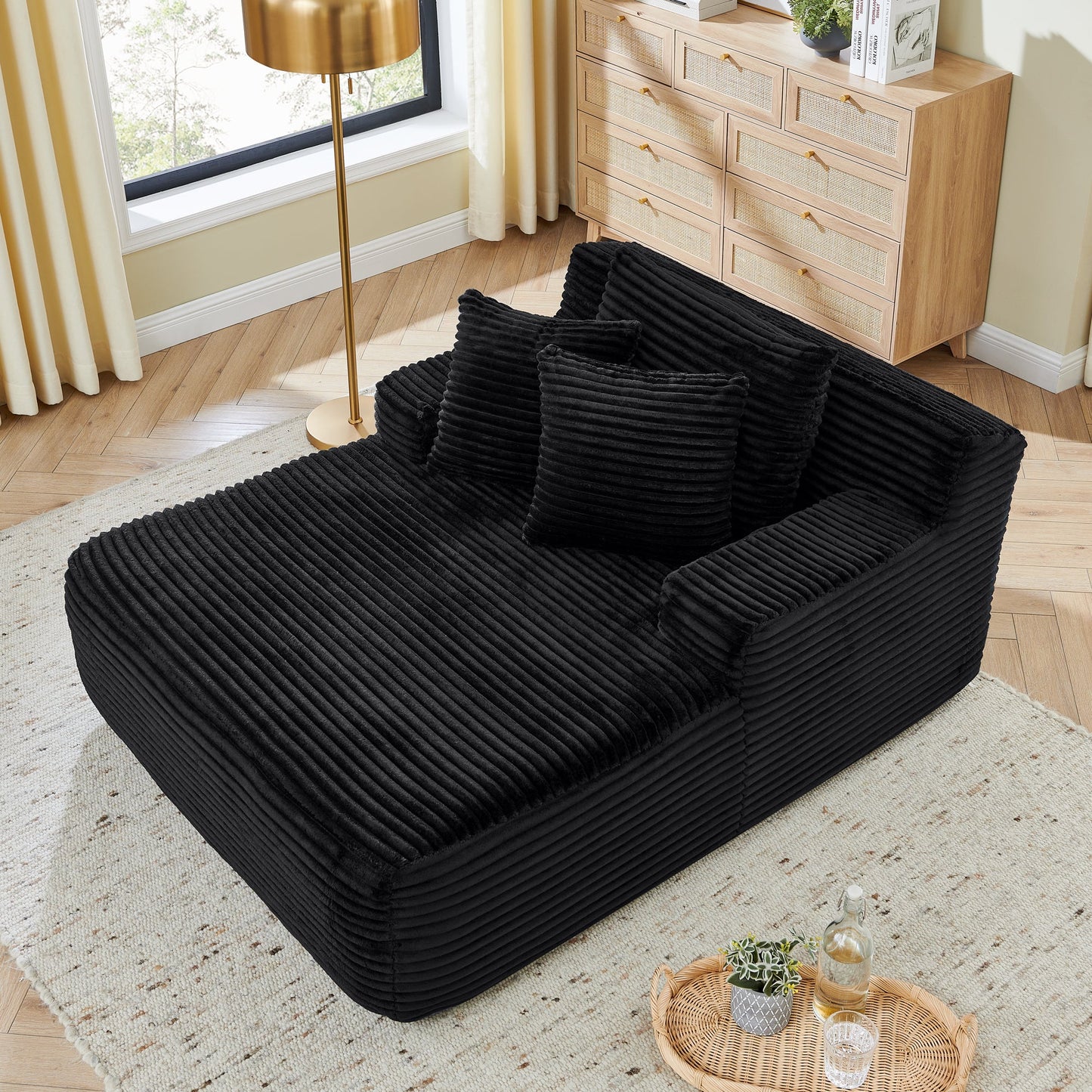 NEW Modern Black Velvet Fabric Single Lazy Sofa Lounge Chair