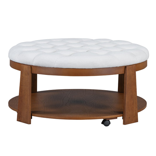 NEW Modern Large Round Ottoman Coffee Table 2-Tier