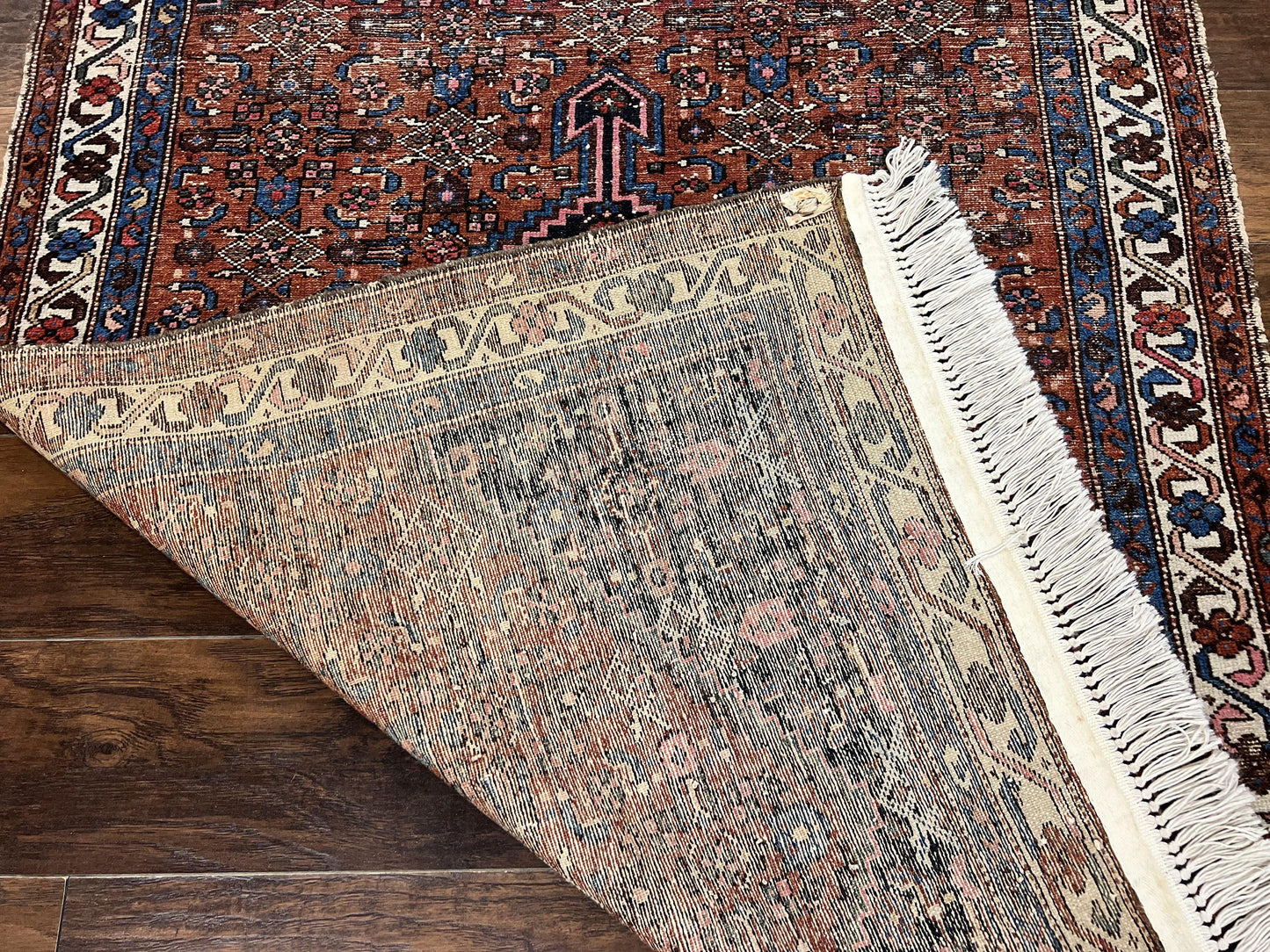 USED.Red Persian Hamadan Rug 4x6, Wool Handmade Antique Carpet, Geometric Medallion Rug, Oriental Rug 4 x 6, Persian Tribal Rug, Hand Knotted Rug