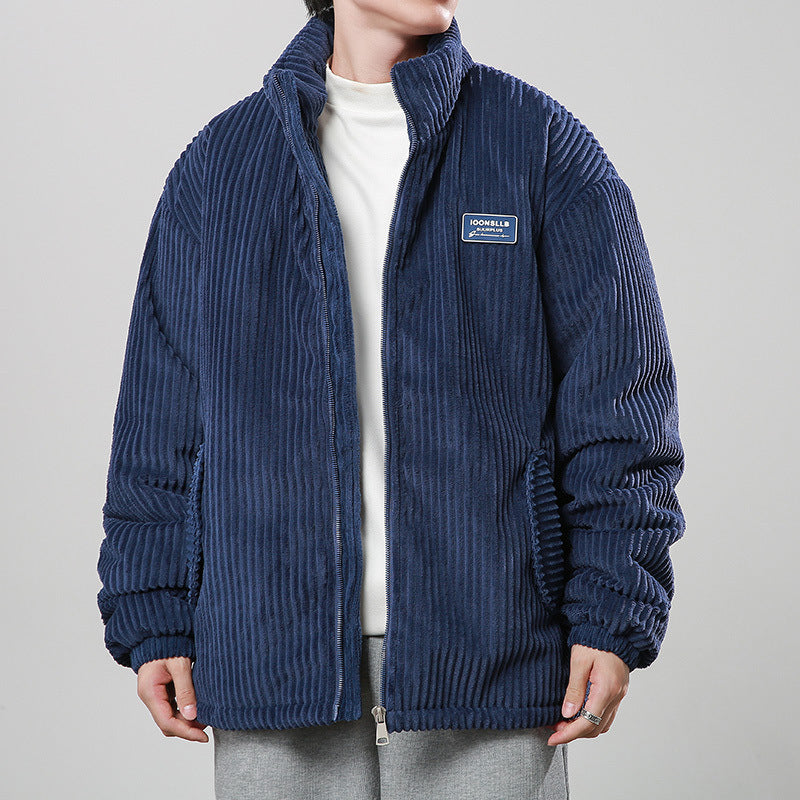 New Winter Corduroy Cotton-padded Coat Warm Stand Collar Zipper Jacket Casual Outdoor Streetwear Men's Clothing