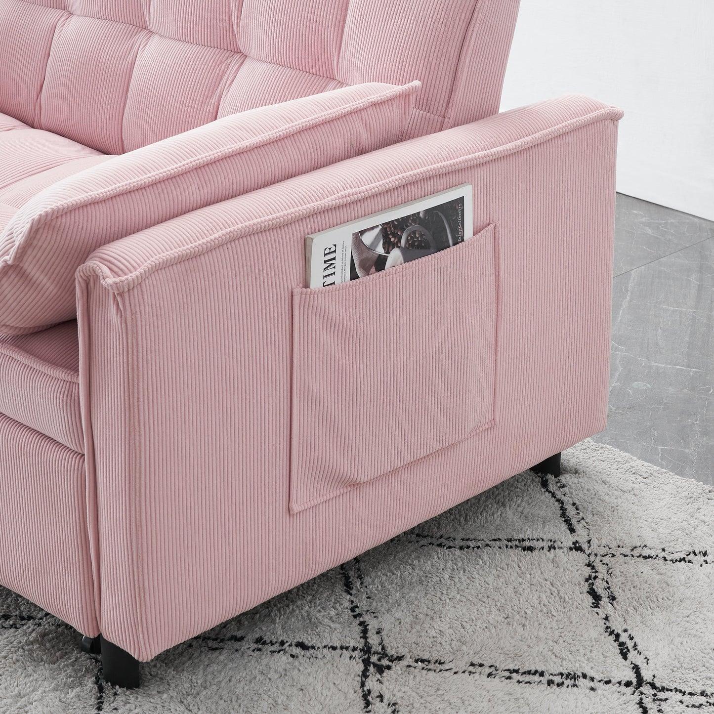 NEW Adult Pink Modern Folding Sofa Single Bed Recliner with Adjustable Back