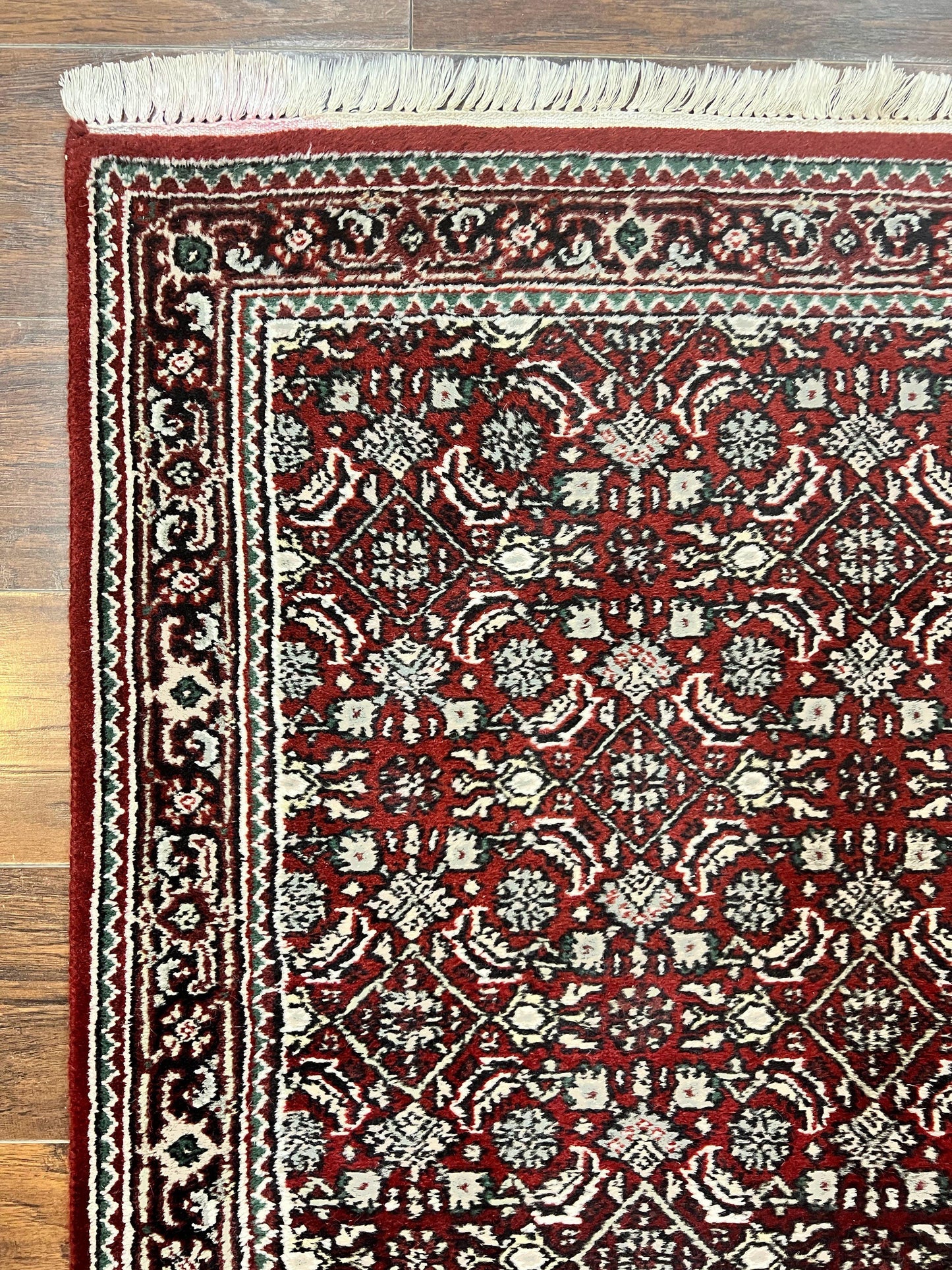USED Indo Persian Runner Rug 2.7 x 8, Wool Hand Knotted Vintage Carpet, Red Black, Herati Allover Pattern, Oriental Runner, Rug for Hallway