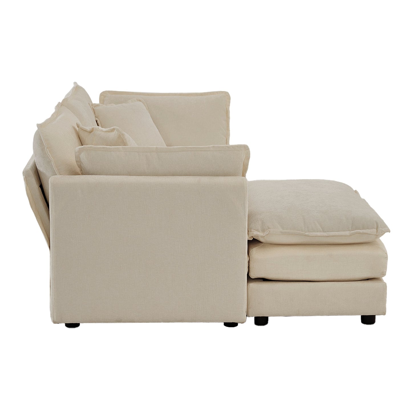 NEW Chenille Two-Seater Sofa with 1 Footrest, 2 Seater L-Shaped Sectional with Ottoman,Loveseat with Ottoman for Small Living Space, Beige Chenille