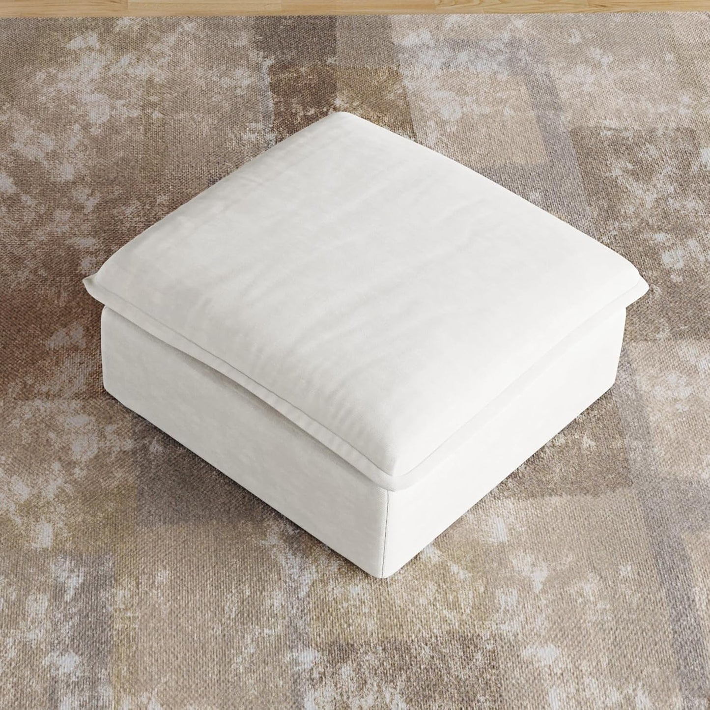 NEW White Hemp Velvet Ottoman Footstool Removable Covers
