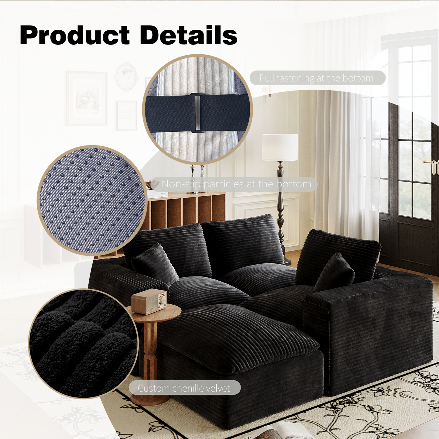 NEW 108' Cloud Sectional Couch with L-Shape Chaise, Left-right interchangeable,Modern Modular Sofa with Deep Seat, Upholstered Couches for Living Room Bedroom,No Assembly Required, Soft Plush Corduroy Fab