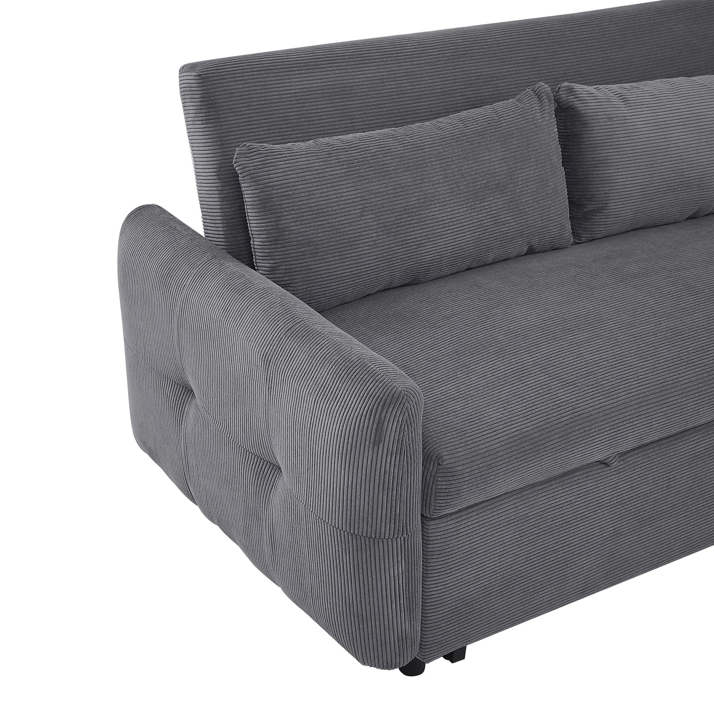 NEW 54.5’ Dark Grey Corduroy Modern Convertible Pull-out Sofa Bed